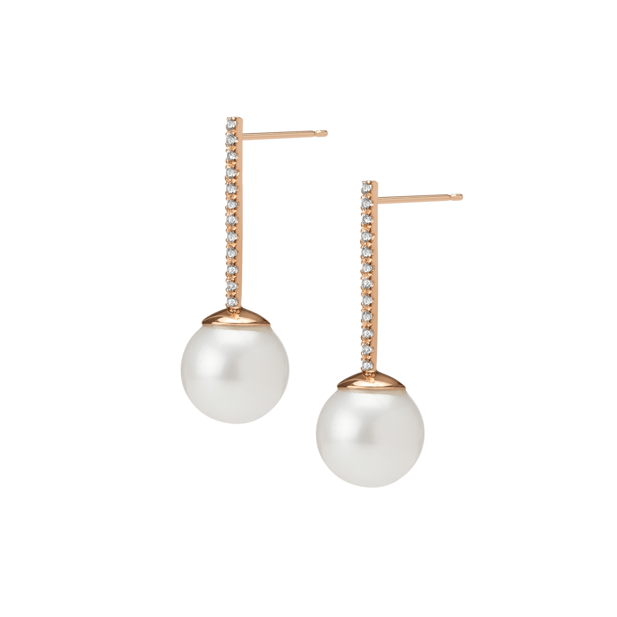 Proud Pearl Earrings  Rose Gold Vermeil 14k Rose Gold 18k Rose Gold White Diamonds Pair | Single |