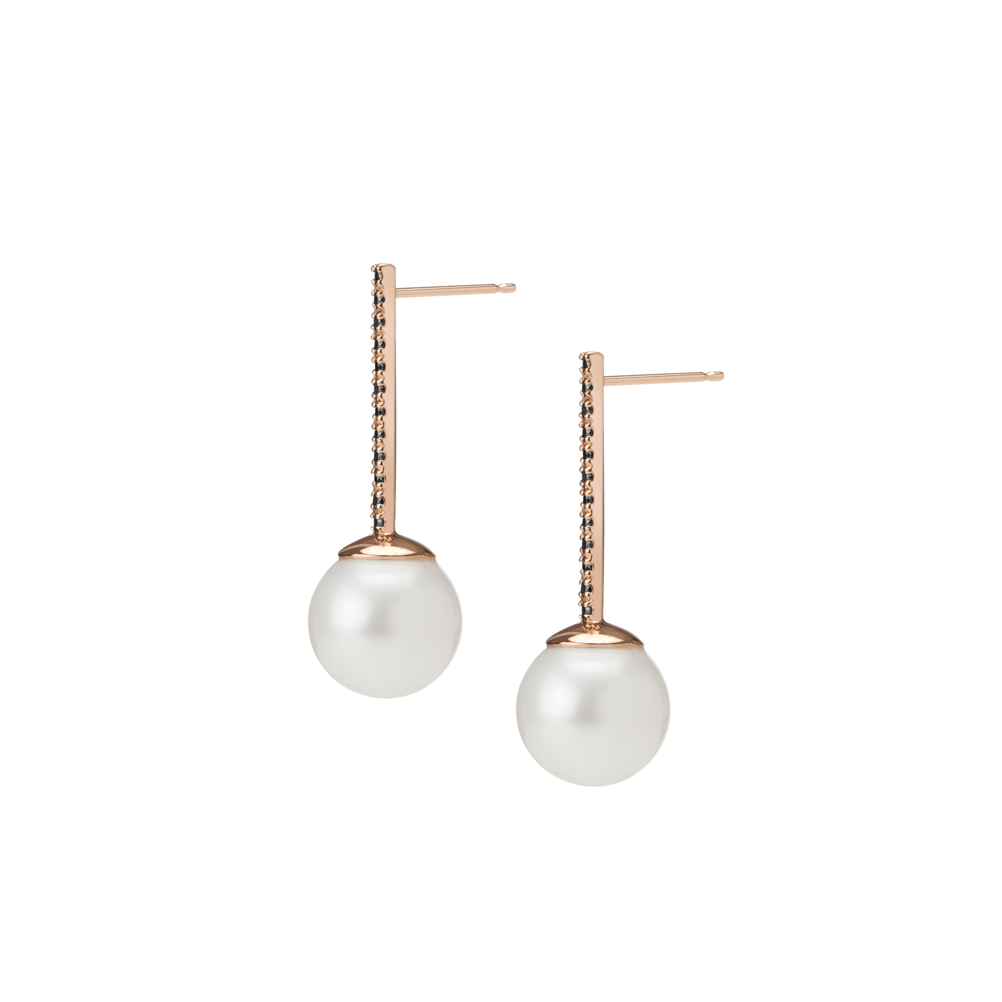 Proud Pearl Earrings  Rose Gold Vermeil 14k Rose Gold 18k Rose Gold Black Diamonds Pair | Single |