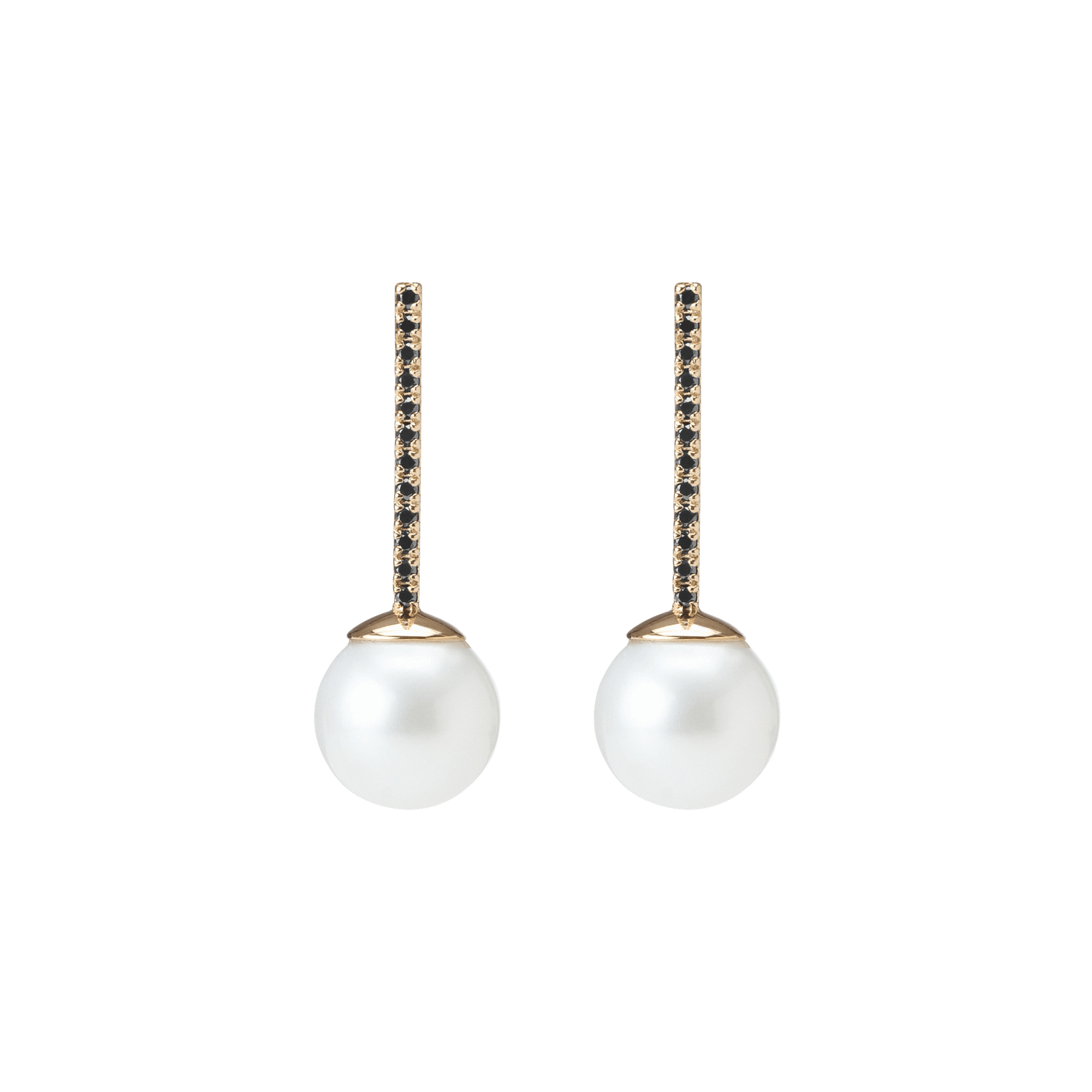 Proud Pearl Earrings  Yellow Gold Vermeil 14k Yellow Gold 18k Yellow Gold Black Diamonds    Front First Pair | Single |