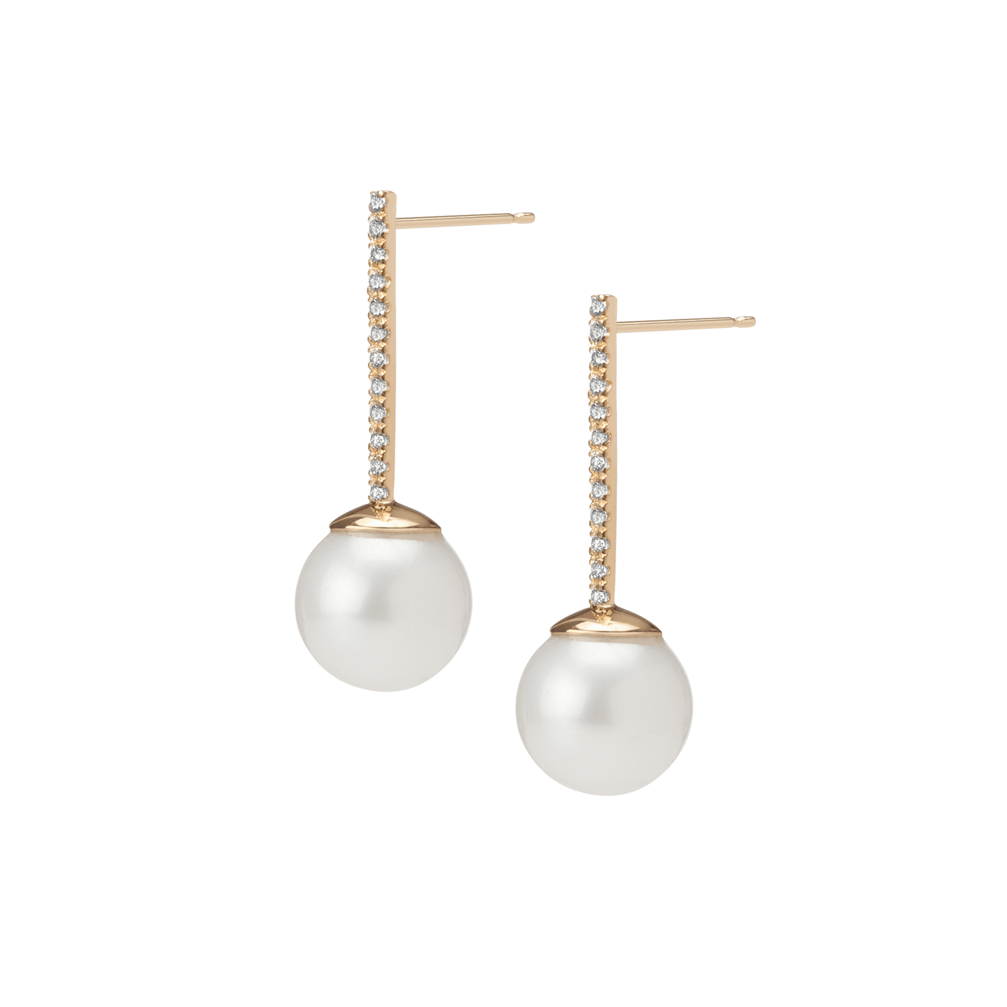 Proud Pearl Earrings  Yellow Gold Vermeil 14k Yellow Gold 18k Yellow Gold White Diamonds  Pair | Single |