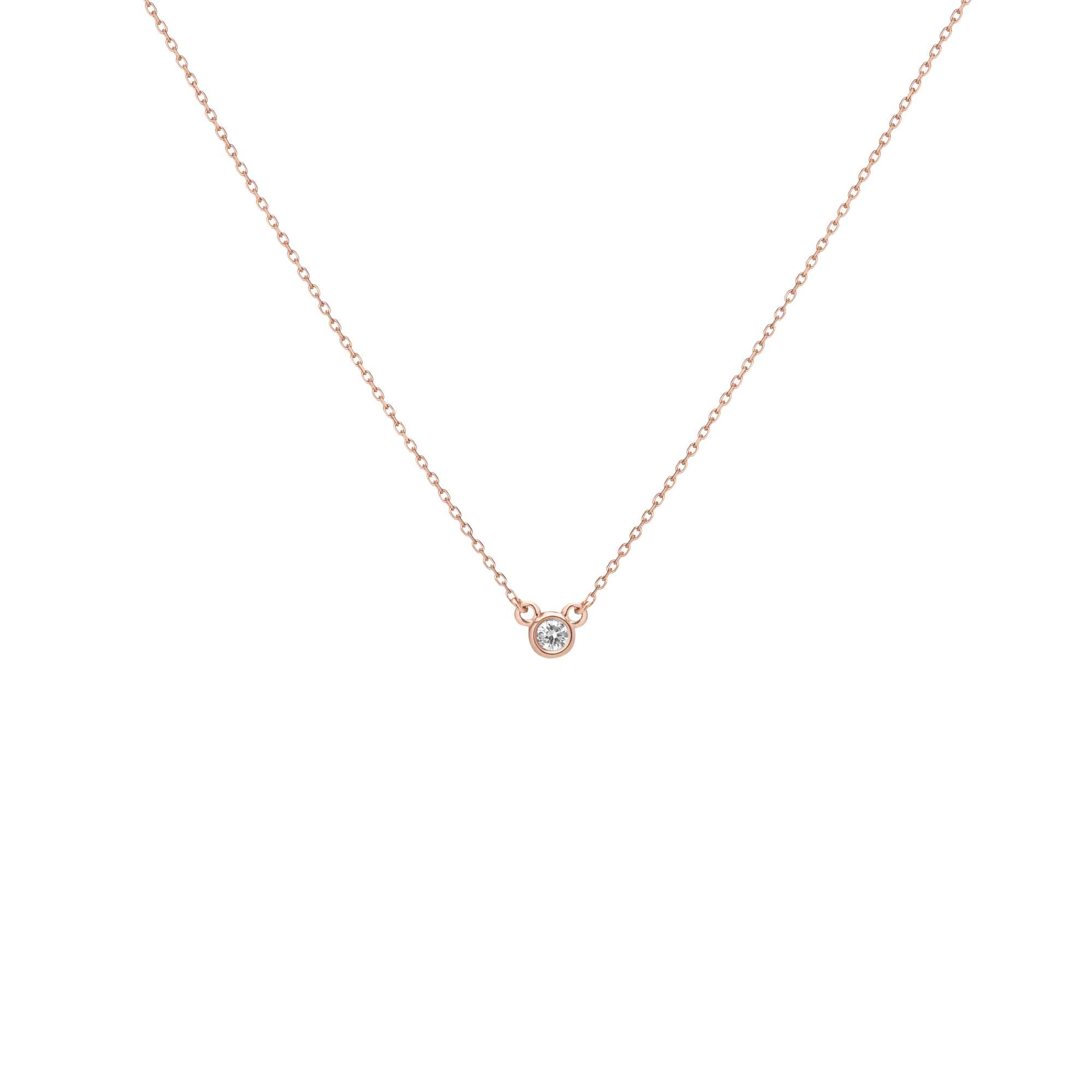 Diamond Bezel Necklace Rose Gold Vermeil 14k Rose Gold 18k Rose Gold White Diamonds     Front First