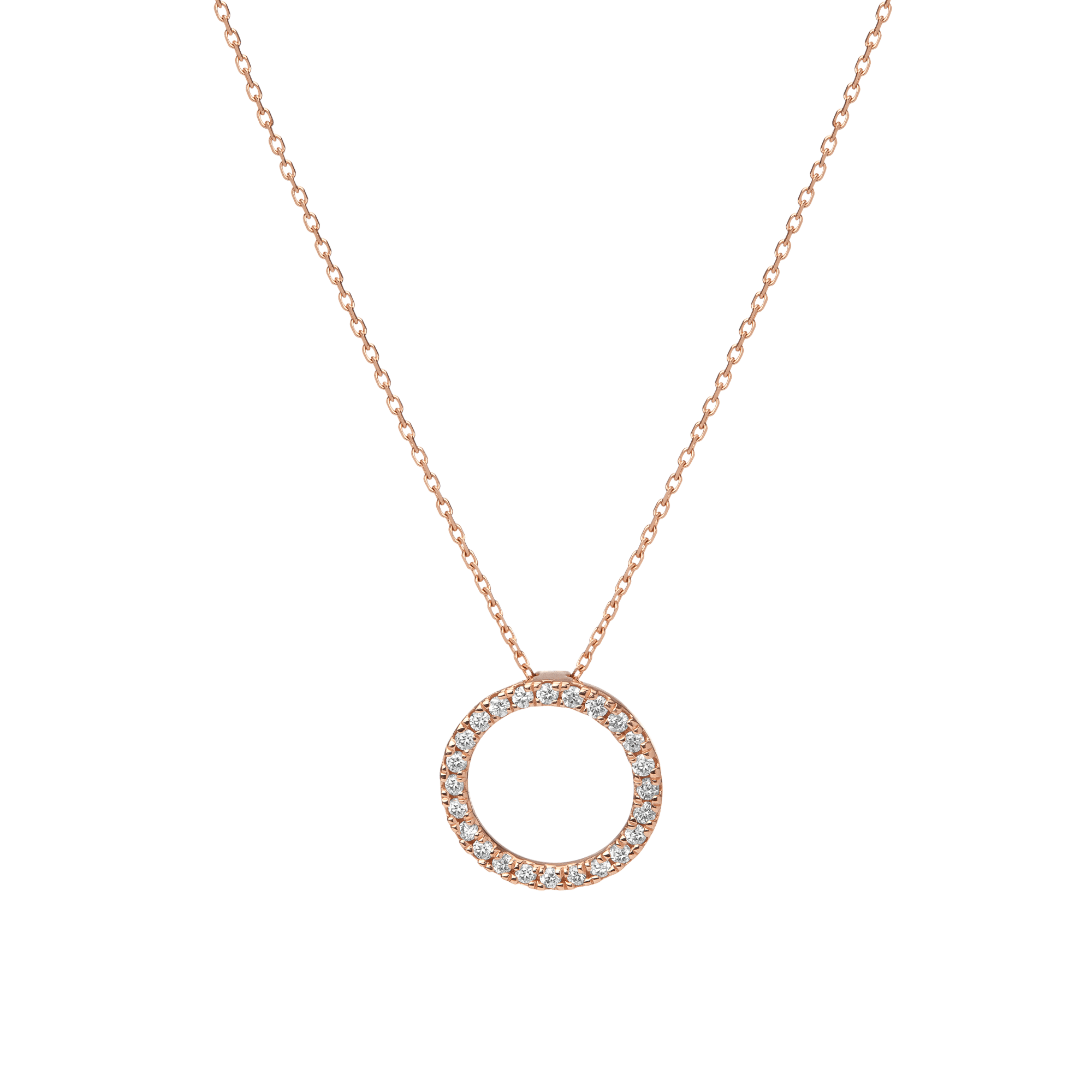 Diamond Circle Necklace Rose Gold Vermeil 14k Rose Gold 18k Rose Gold White Diamonds     Front First