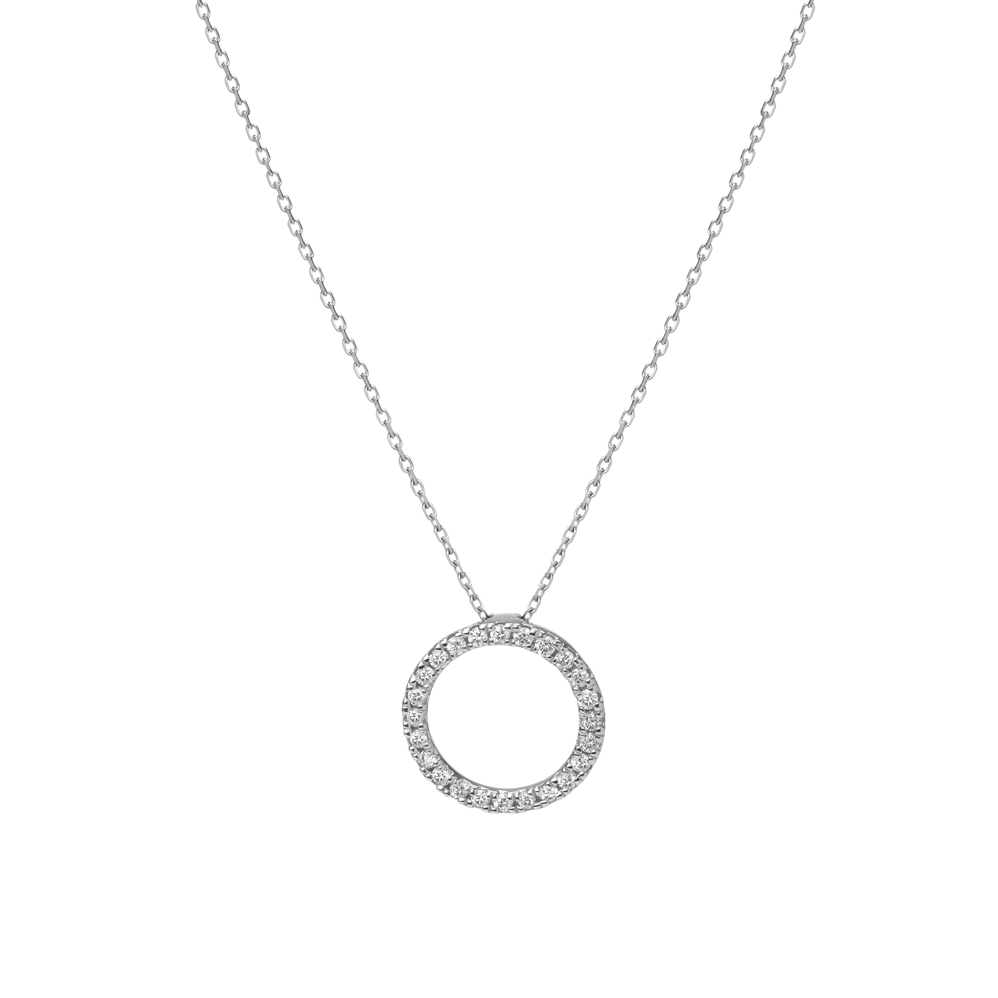 Diamond Circle Necklace Sterling Silver White Gold Vermeil 14k White Gold 18k White Gold White Diamonds     Front First
