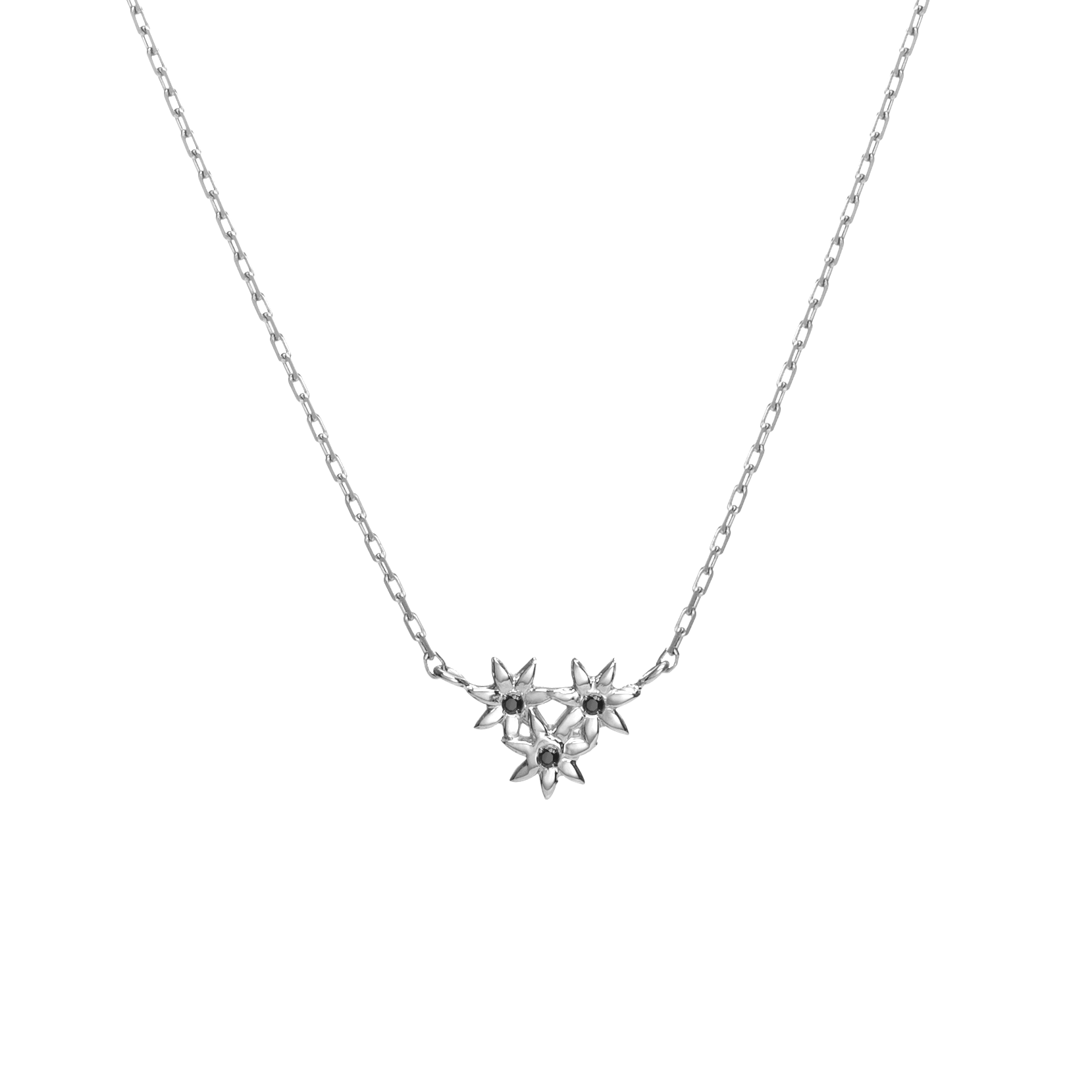 Flower Necklace Mini Pendant with Diamonds Sterling Silver White Gold Vermeil 14k White Gold 18k White Gold Black Diamonds