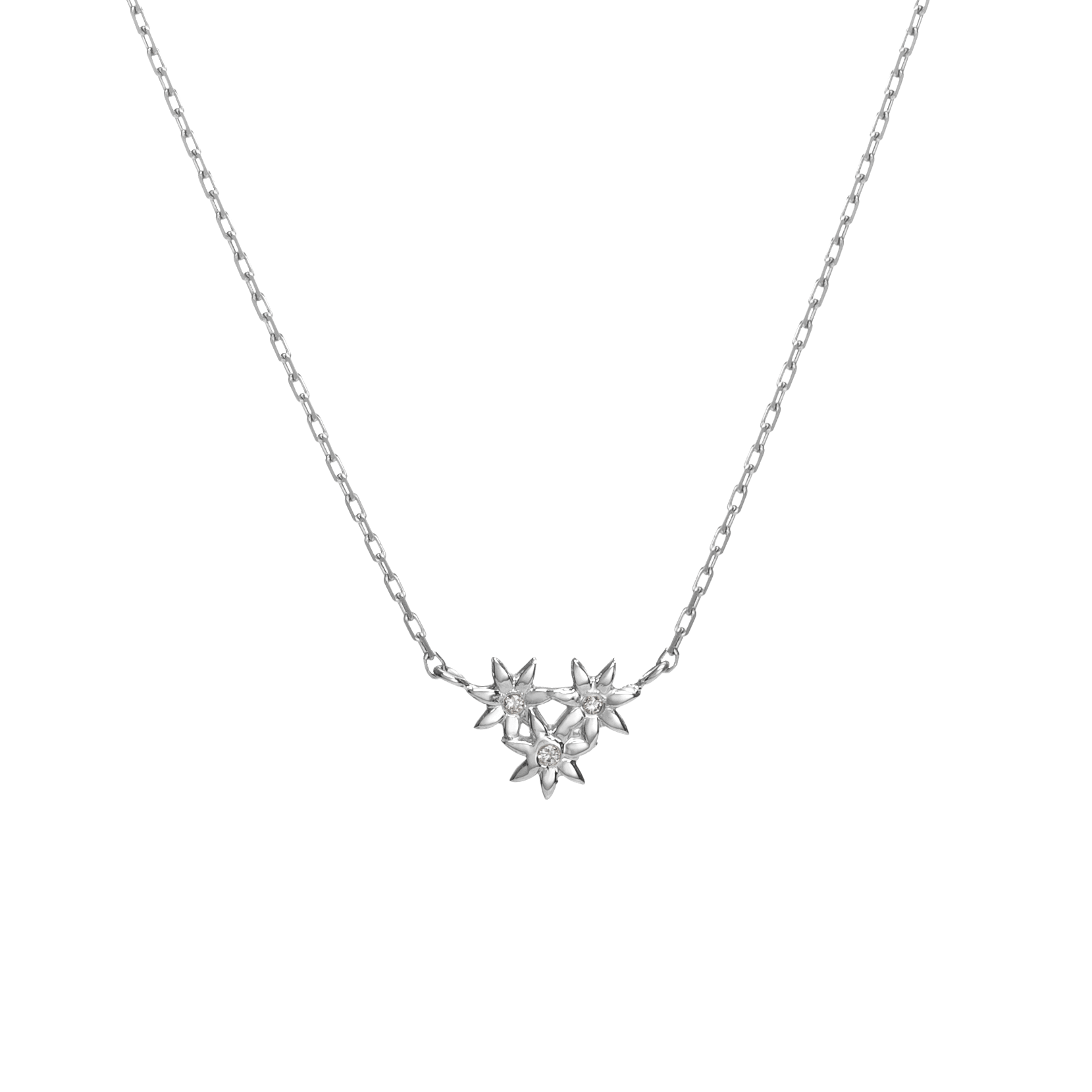 Flower Necklace Mini Pendant with Diamonds Sterling Silver White Gold Vermeil 14k White Gold 18k White Gold White Diamonds    Front First
