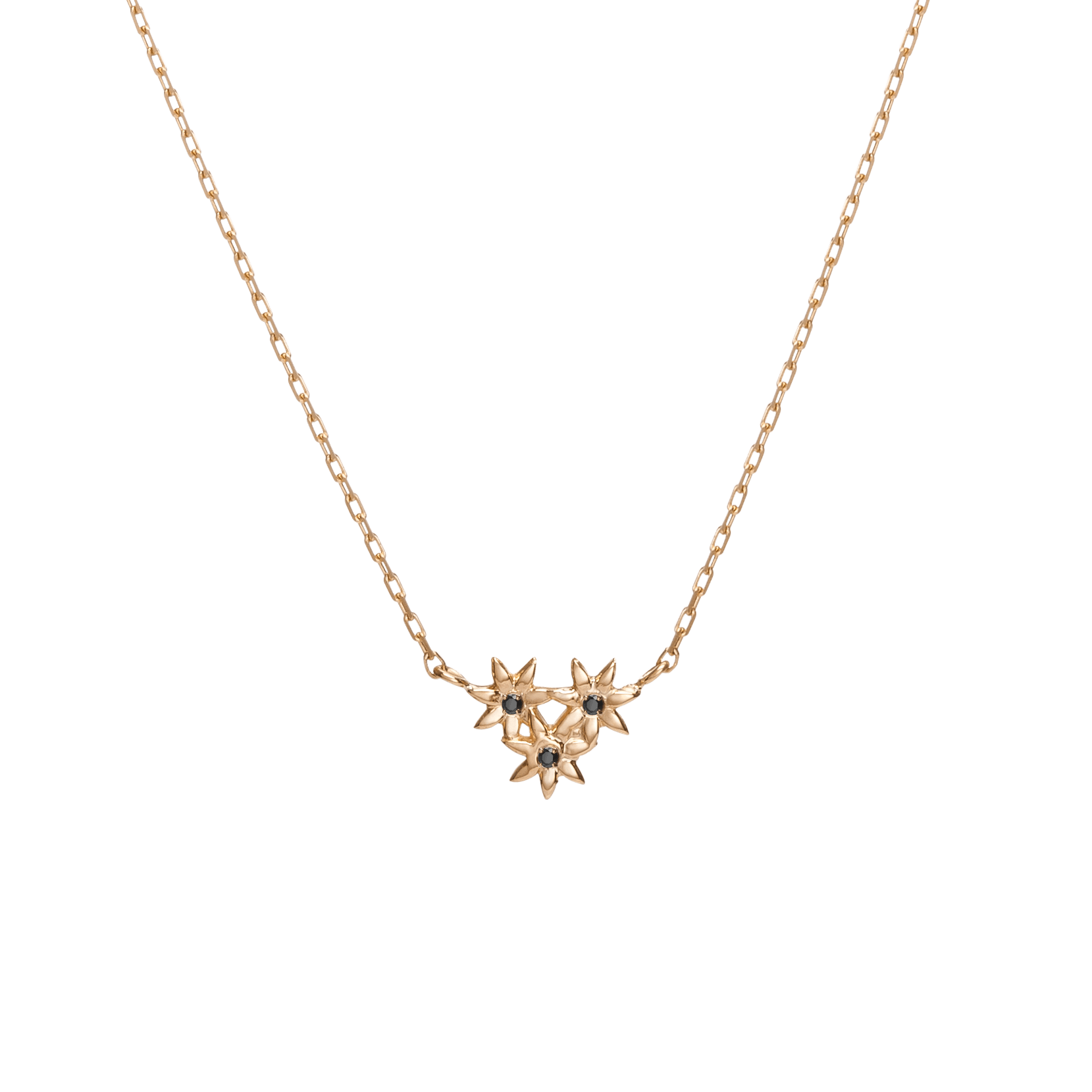 Flower Necklace Mini Pendant with Diamonds Yellow Gold Vermeil 14k Yellow Gold 18k Yellow Gold Black Diamonds