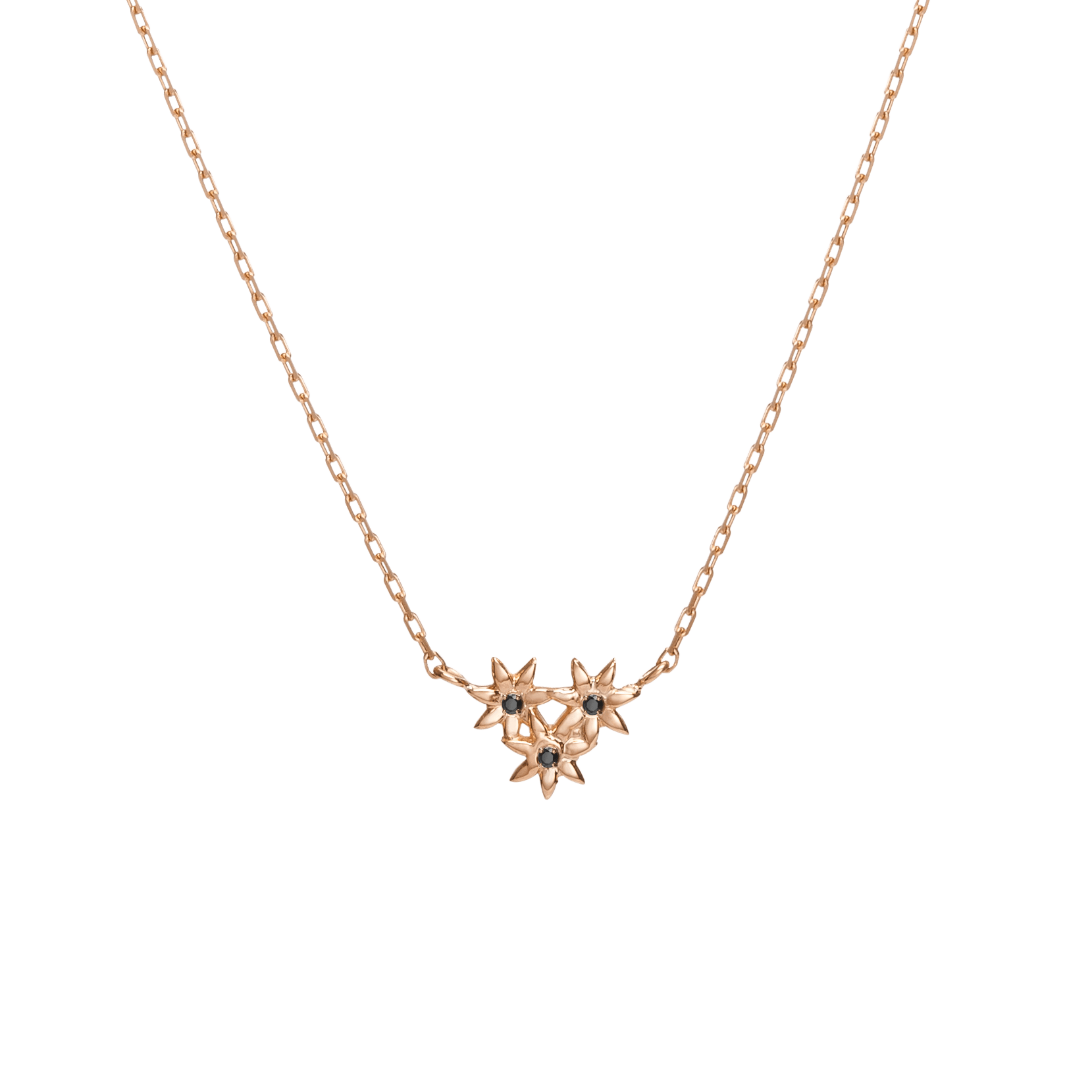 Flower Necklace Mini Pendant with Diamonds Rose Gold Vermeil 14k Rose Gold 18k Rose Gold Black Diamonds