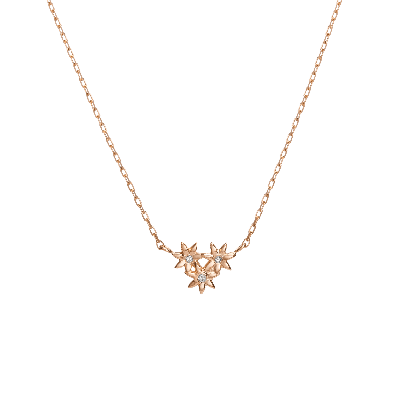 Flower Necklace Mini Pendant with Diamonds Rose Gold Vermeil 14k Rose Gold 18k Rose Gold White Diamonds    Front First