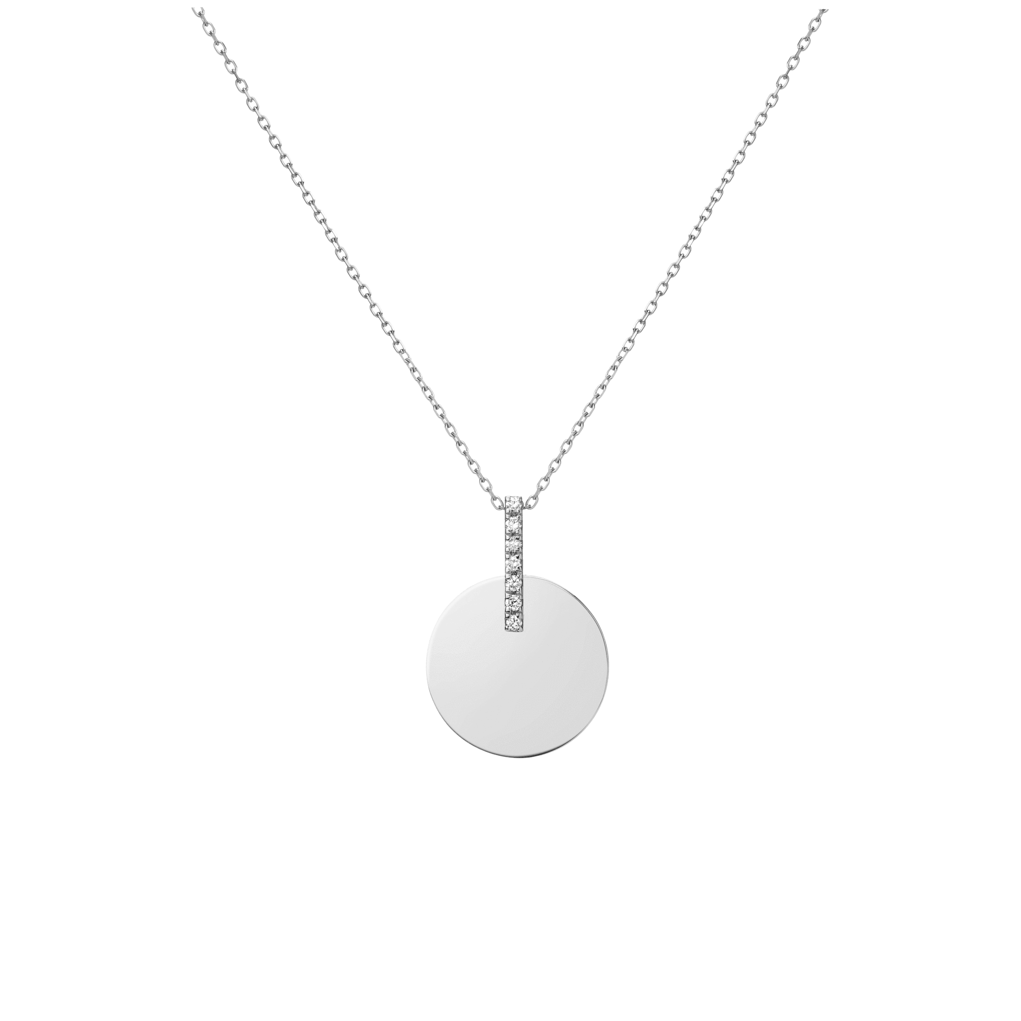 Gold Disk Necklace Sterling Silver White Gold Vermeil 14k White Gold 18k White Gold White Diamonds    Front First