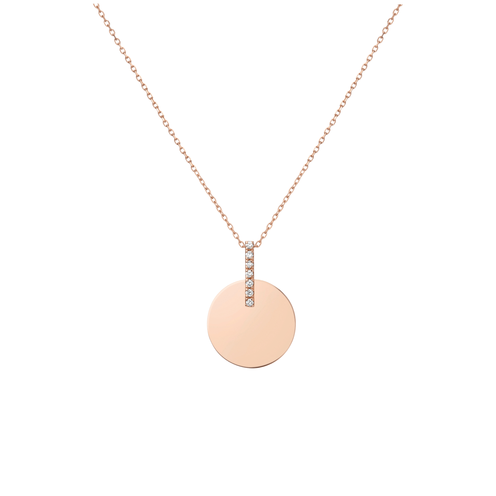 Gold Disk Necklace 14k Rose Gold 18k Rose Gold White Diamonds  Front First