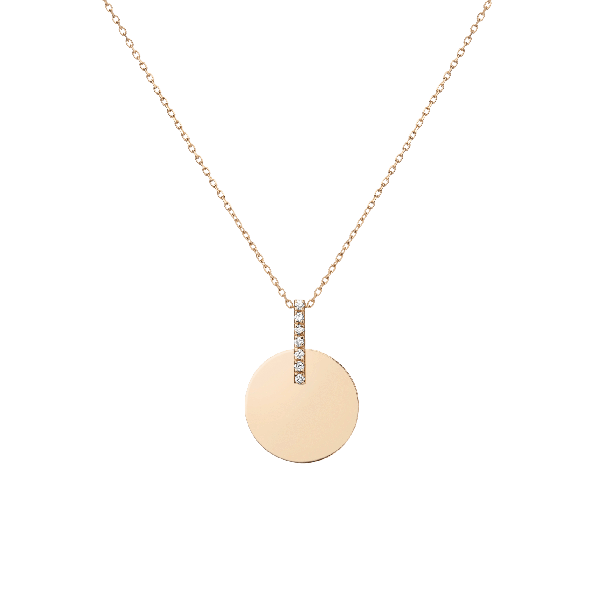 Gold Disk Necklace 14k Yellow Gold 18k Yellow Gold White Diamonds Front First