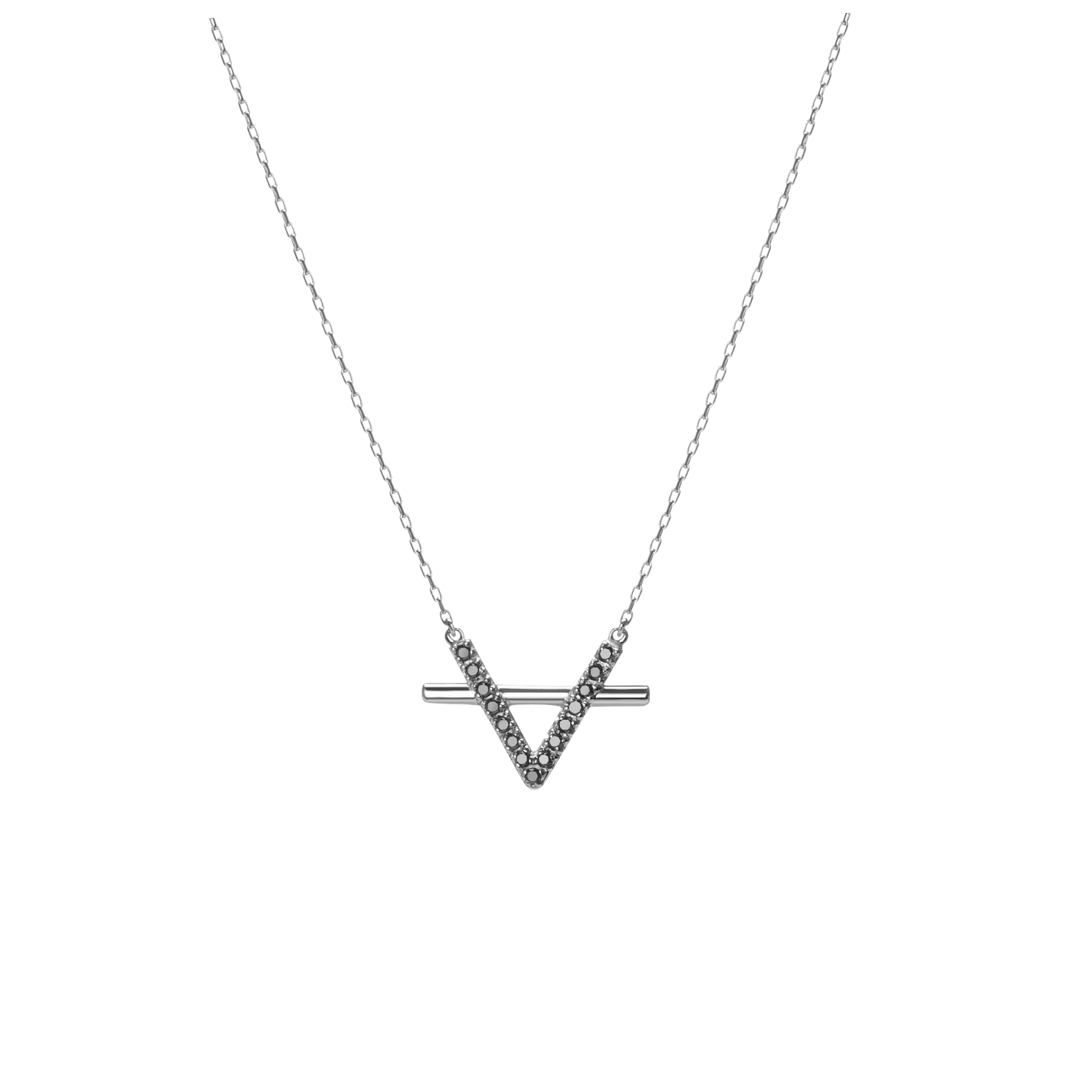 Icon Necklace with Diamonds Sterling Silver White Gold Vermeil 14k White Gold 18k White Gold Black Diamonds    Front First
