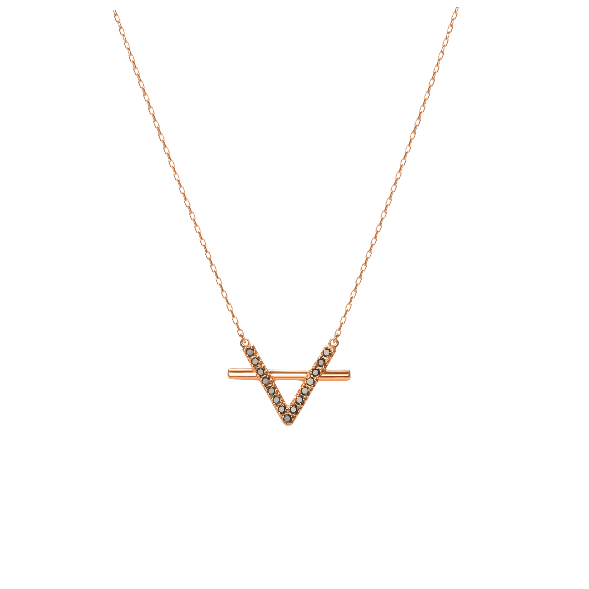 Icon Necklace with Diamonds Rose Gold Vermeil 14k Rose Gold 18k Rose Gold Black Diamonds    Front First