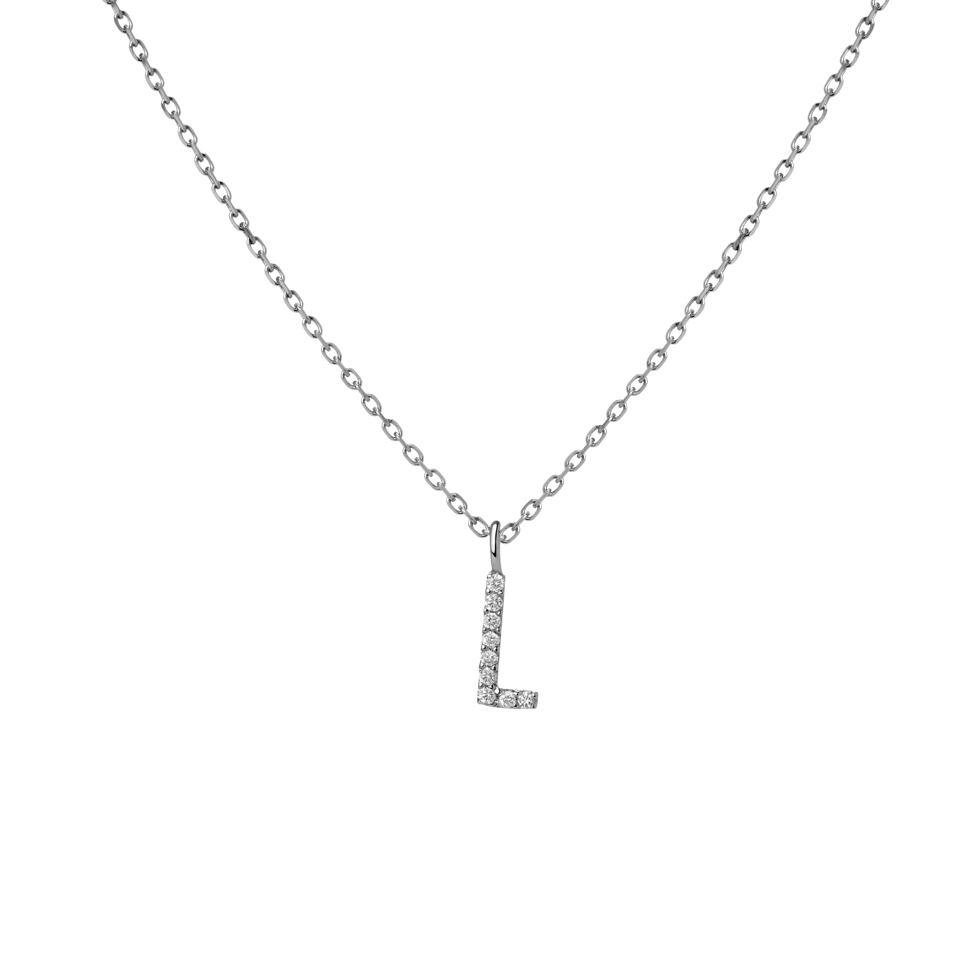 Mini Letter Charm Pendant  Sterling Silver White Gold Vermeil 14k White Gold 18k White Gold White Diamonds  L   Front -L-