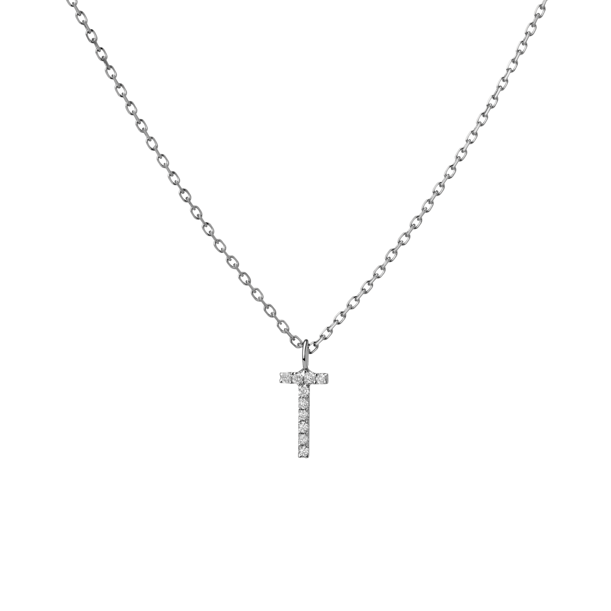 Mini Letter Charm Pendant  Sterling Silver White Gold Vermeil 14k White Gold 18k White Gold White Diamonds   -T-