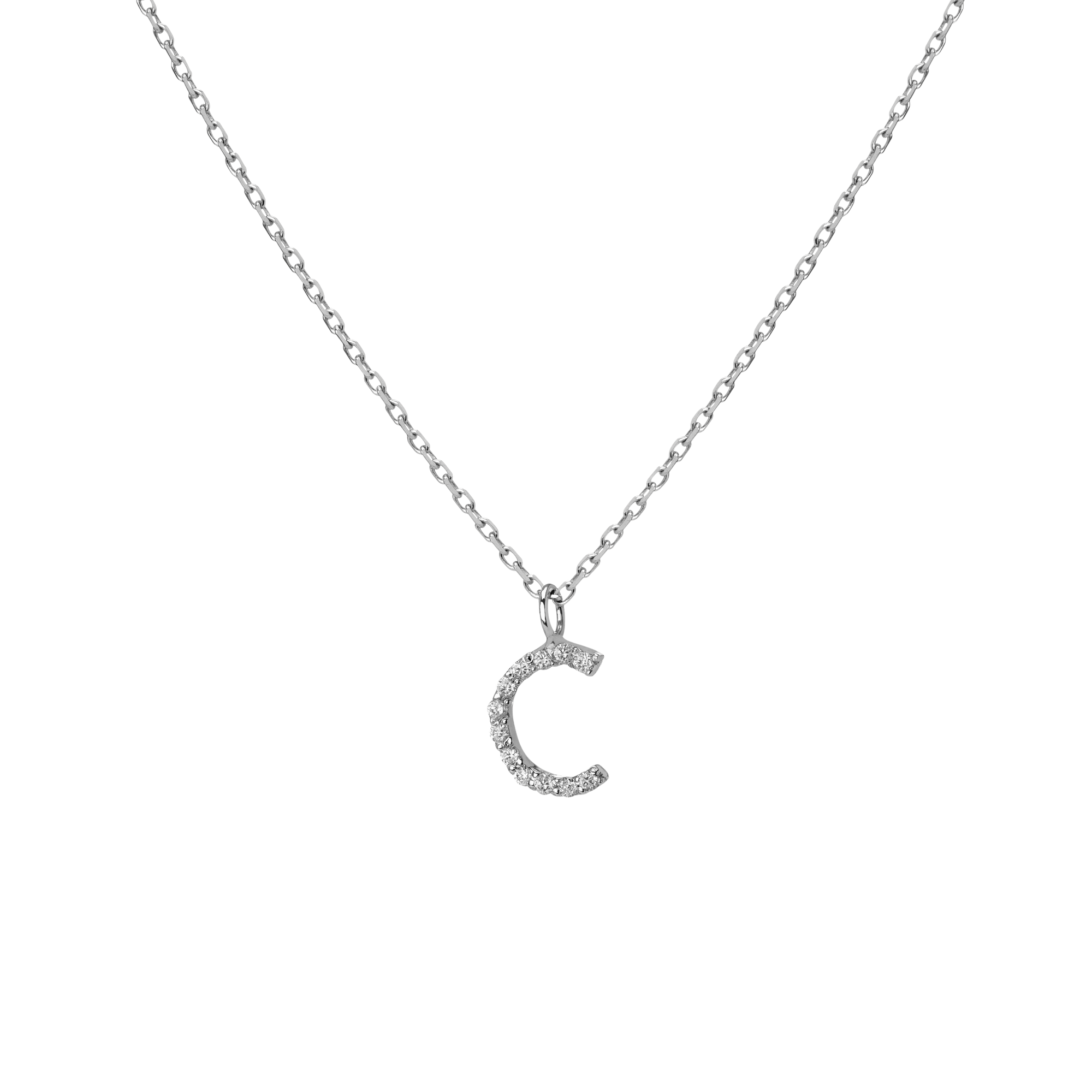 Mini Letter Charm Pendant  Sterling Silver White Gold Vermeil 14k White Gold 18k White Gold White Diamonds   -C-