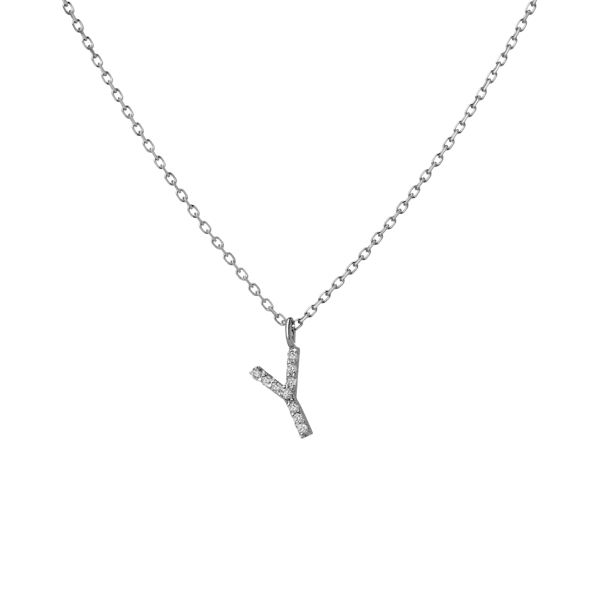 Mini Letter Charm Pendant  Sterling Silver White Gold Vermeil 14k White Gold 18k White Gold White Diamonds   -Y-