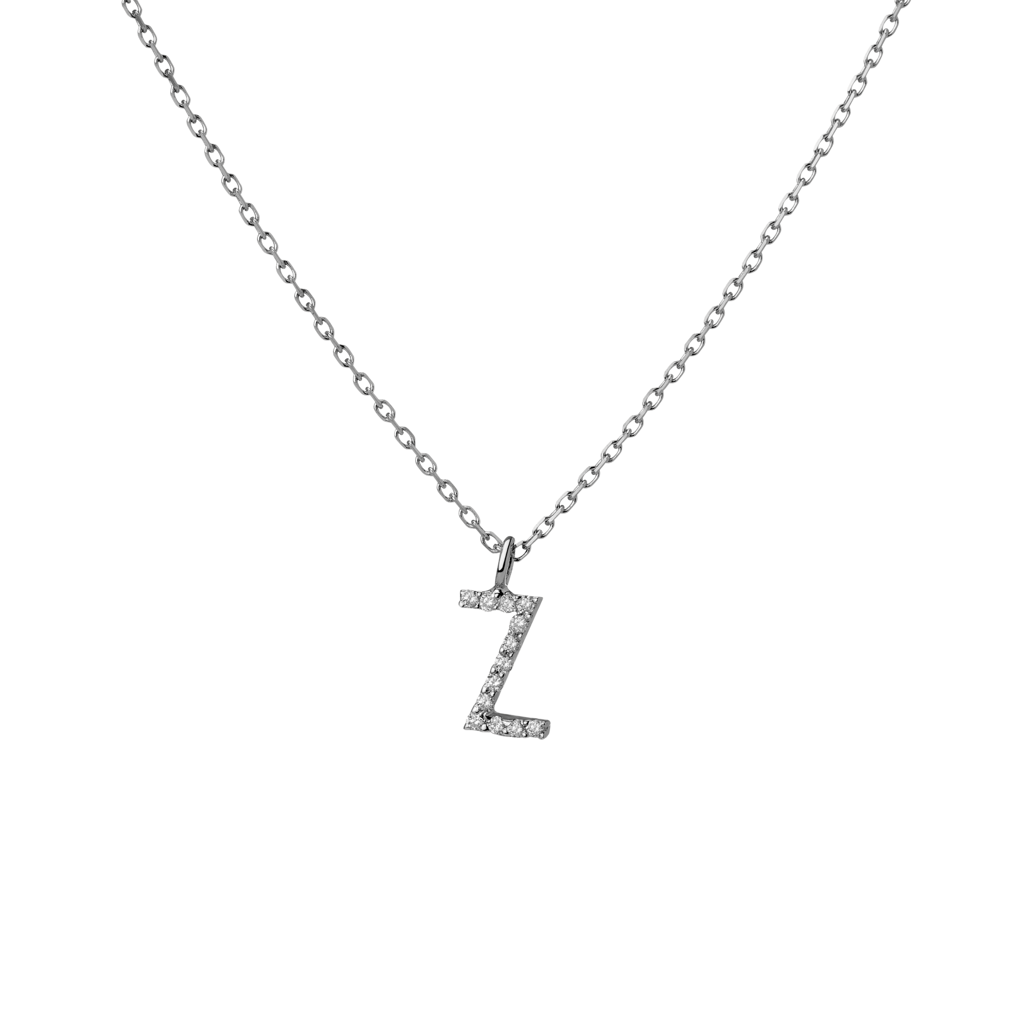 Mini Letter Charm Pendant  Sterling Silver White Gold Vermeil 14k White Gold 18k White Gold White Diamonds   -Z-