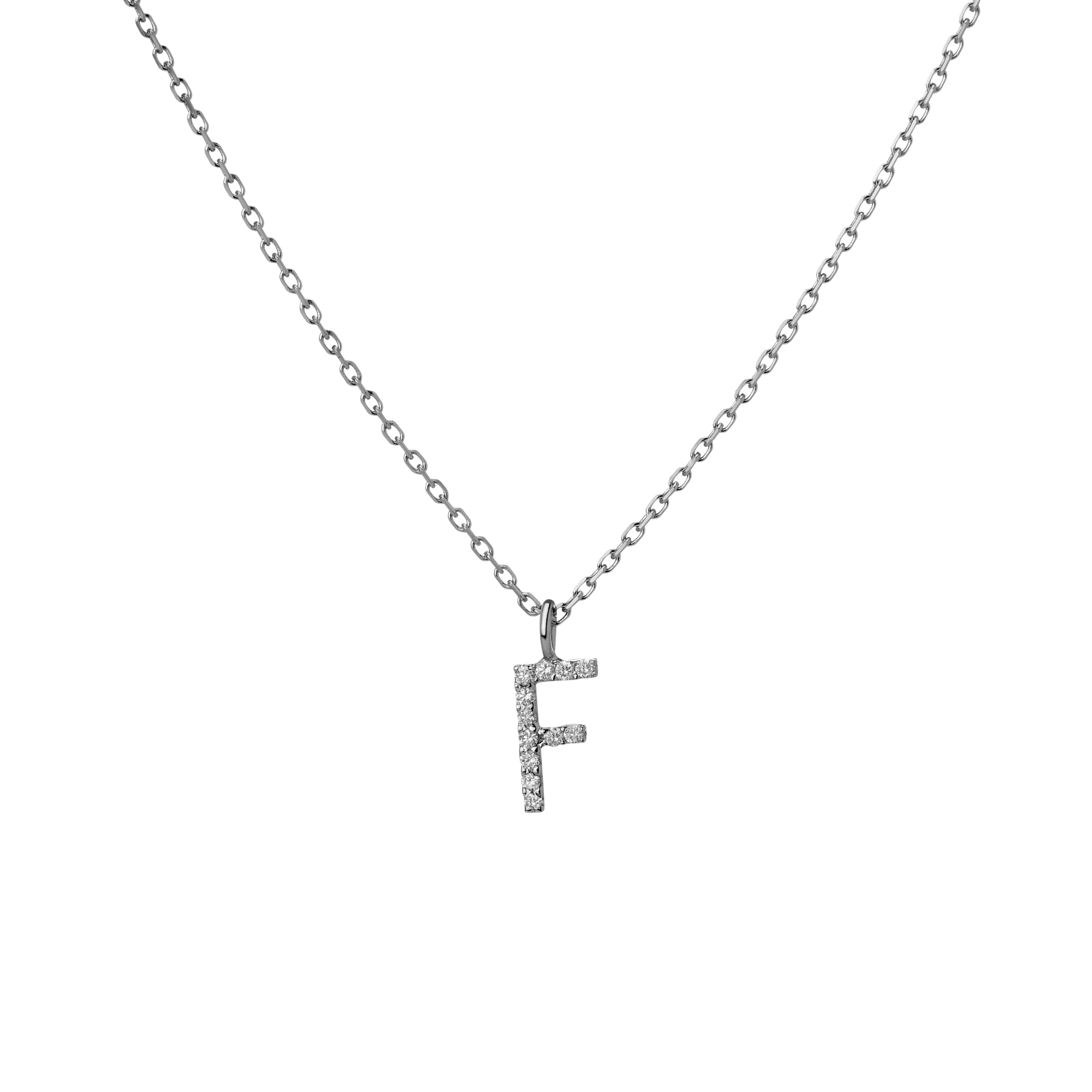 Mini Letter Charm Pendant  Sterling Silver White Gold Vermeil 14k White Gold 18k White Gold White Diamonds   -F-