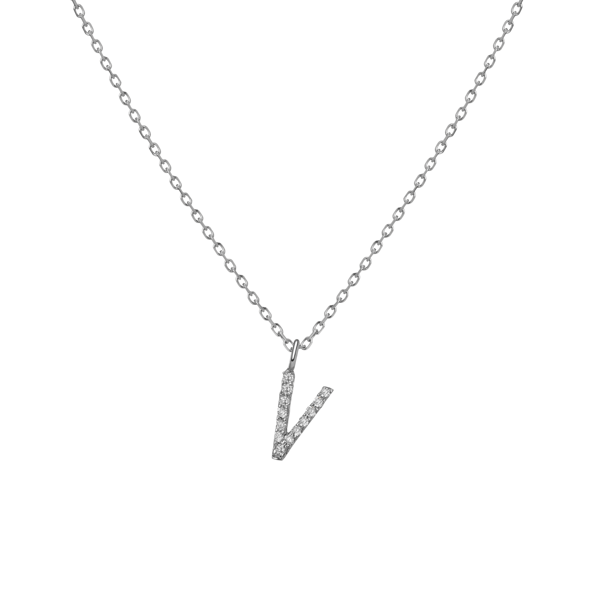 Mini Letter Charm Pendant  Sterling Silver White Gold Vermeil 14k White Gold 18k White Gold White Diamonds   -V-