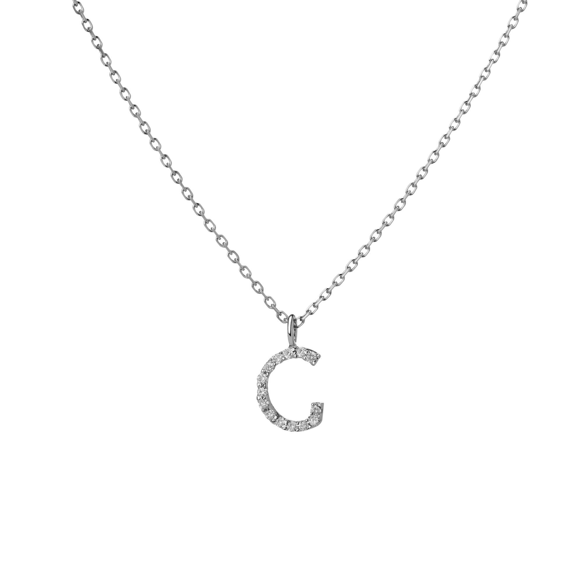 Mini Letter Charm Pendant  Sterling Silver White Gold Vermeil 14k White Gold 18k White Gold White Diamonds   -G-