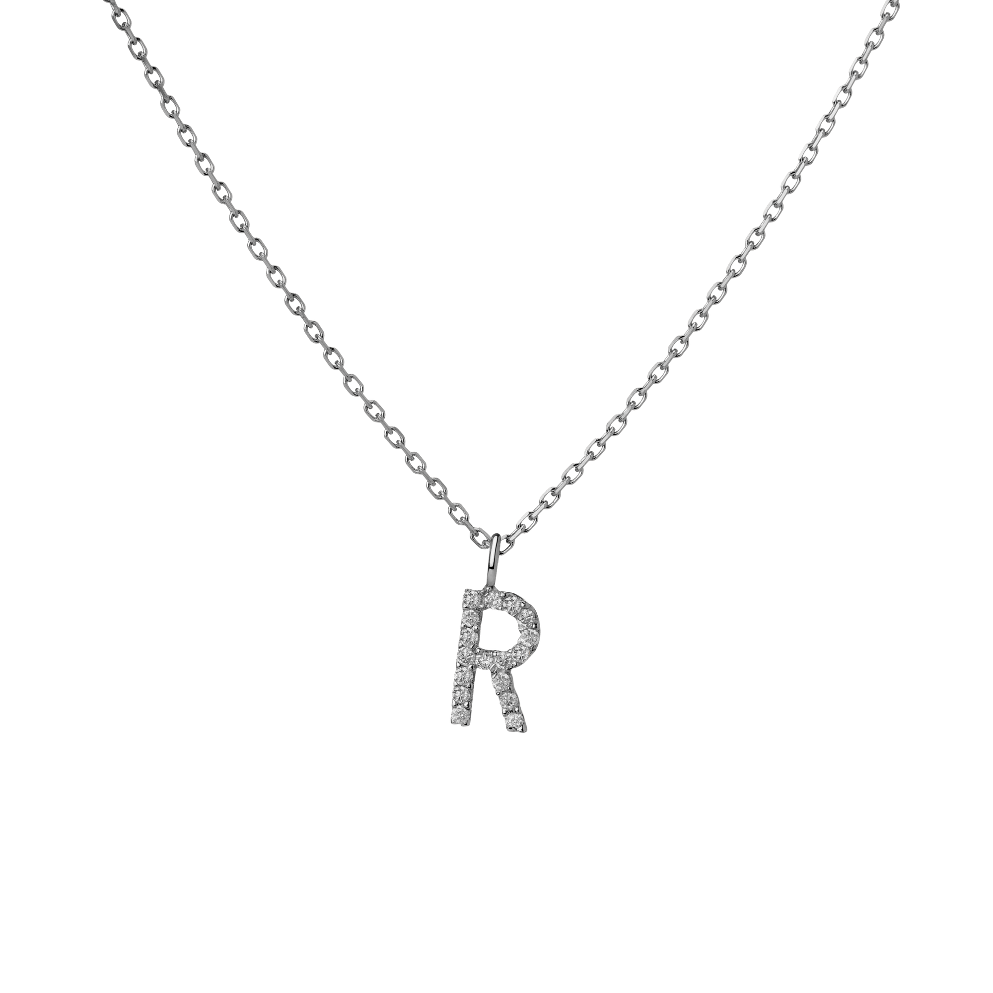 Mini Letter Charm Pendant  Sterling Silver White Gold Vermeil 14k White Gold 18k White Gold White Diamonds   -R-