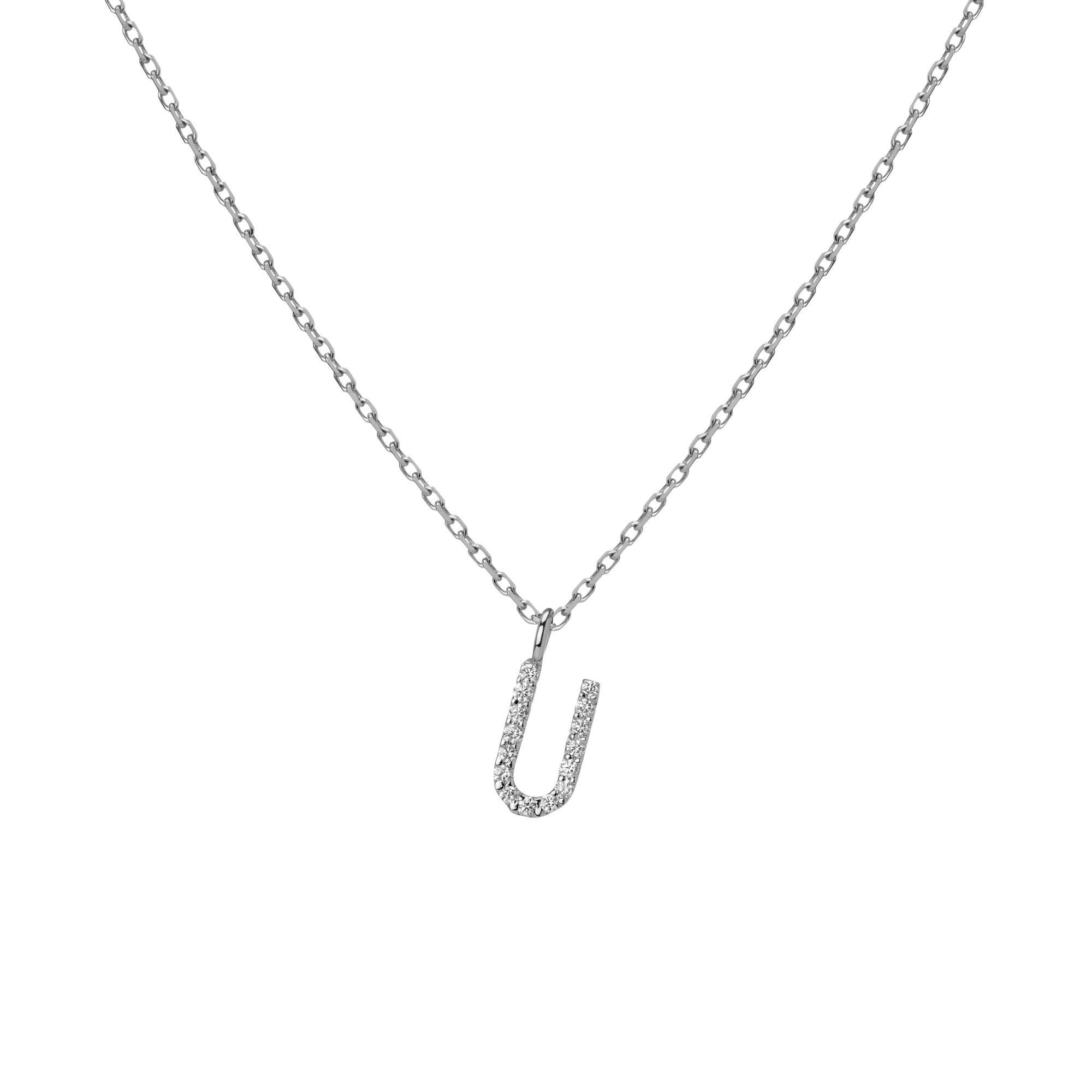 Mini Letter Charm Pendant  Sterling Silver White Gold Vermeil 14k White Gold 18k White Gold White Diamonds   -U-