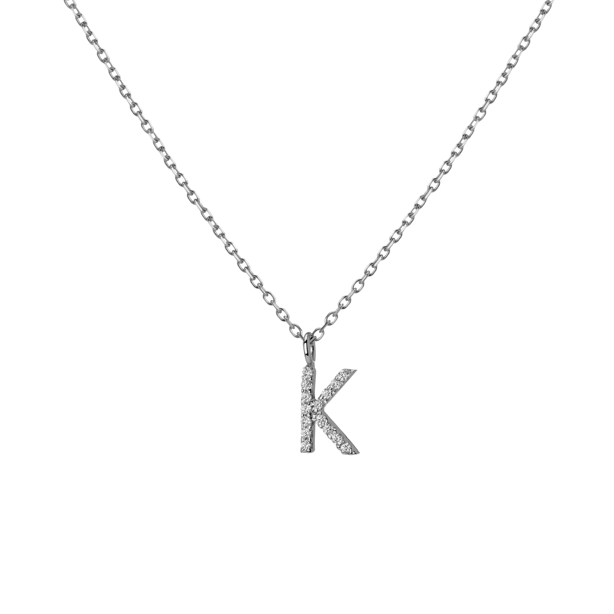 Mini Letter Charm Pendant  Sterling Silver White Gold Vermeil 14k White Gold 18k White Gold White Diamonds   -K-