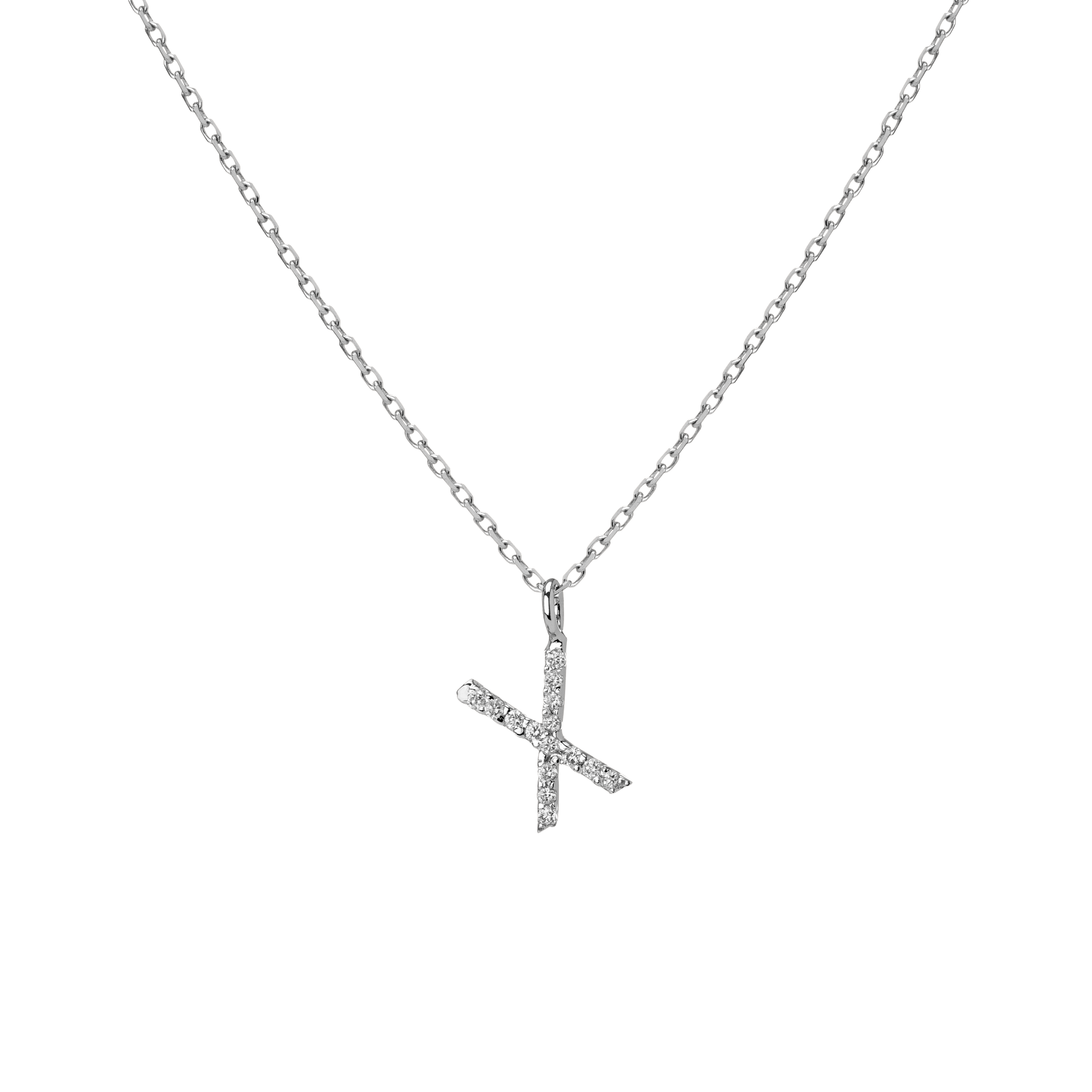 Mini Letter Charm Pendant  Sterling Silver White Gold Vermeil 14k White Gold 18k White Gold White Diamonds   -X-