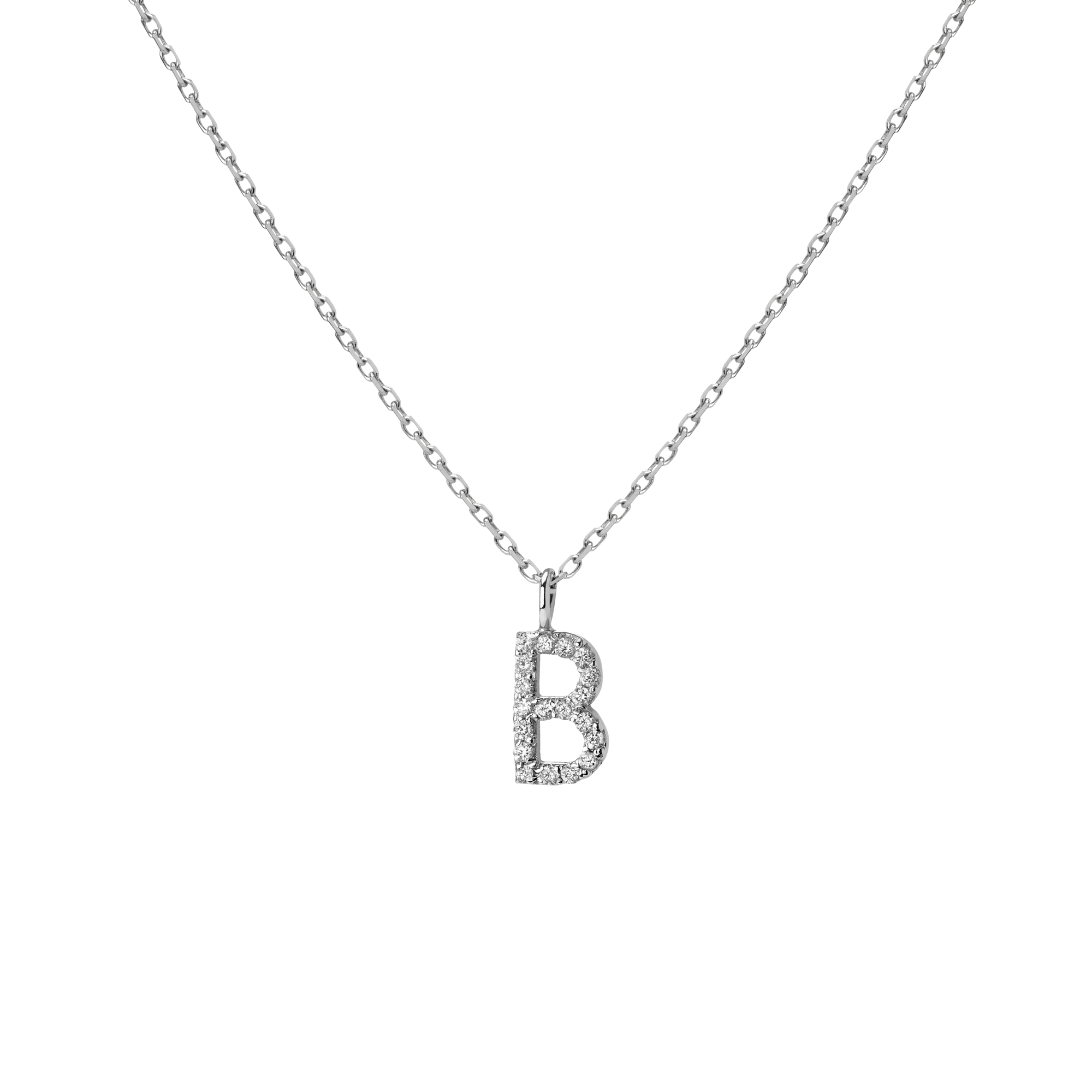 Mini Letter Charm Pendant  Sterling Silver White Gold Vermeil 14k White Gold 18k White Gold White Diamonds   -B-