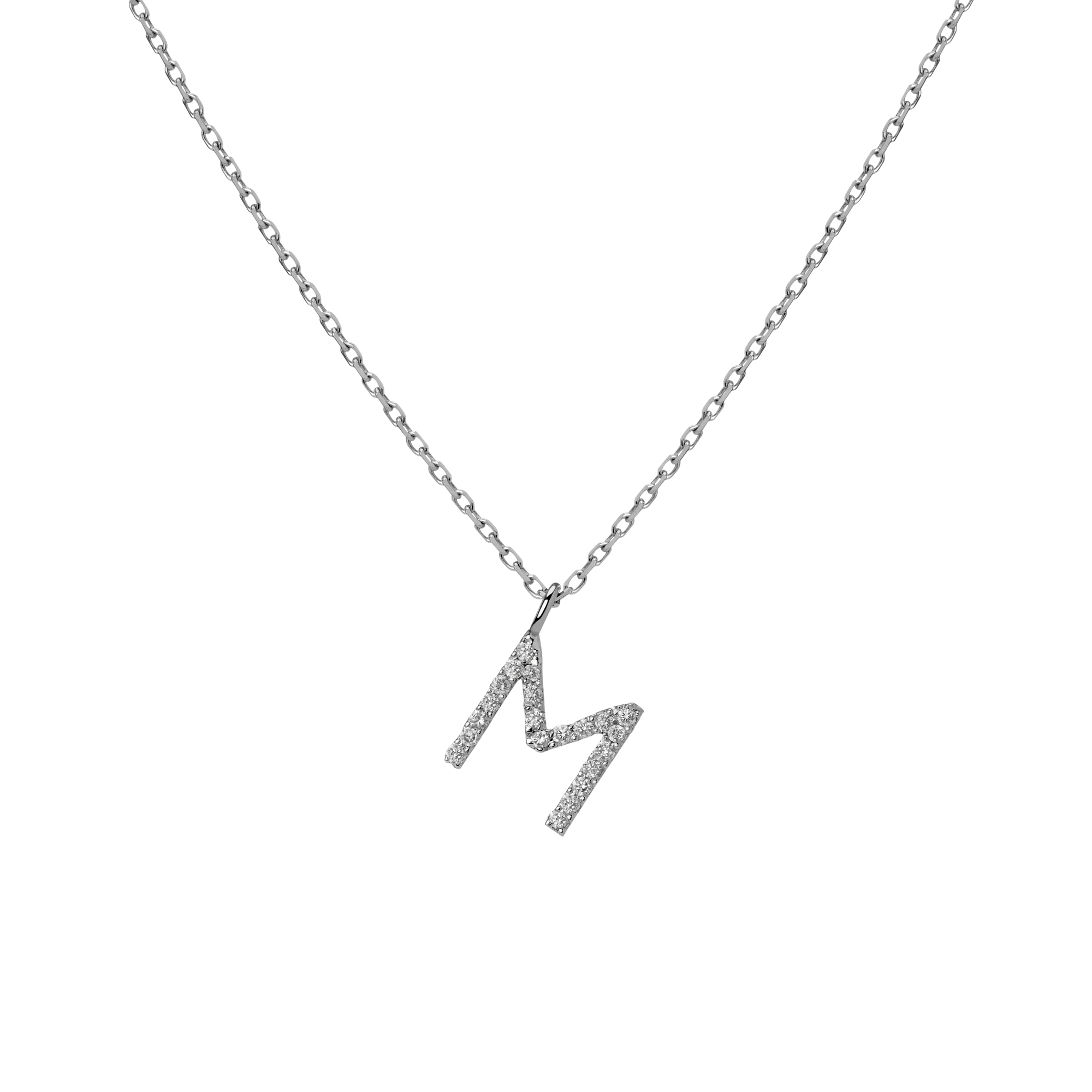 Mini Letter Charm Pendant  Sterling Silver White Gold Vermeil 14k White Gold 18k White Gold White Diamonds   -M-