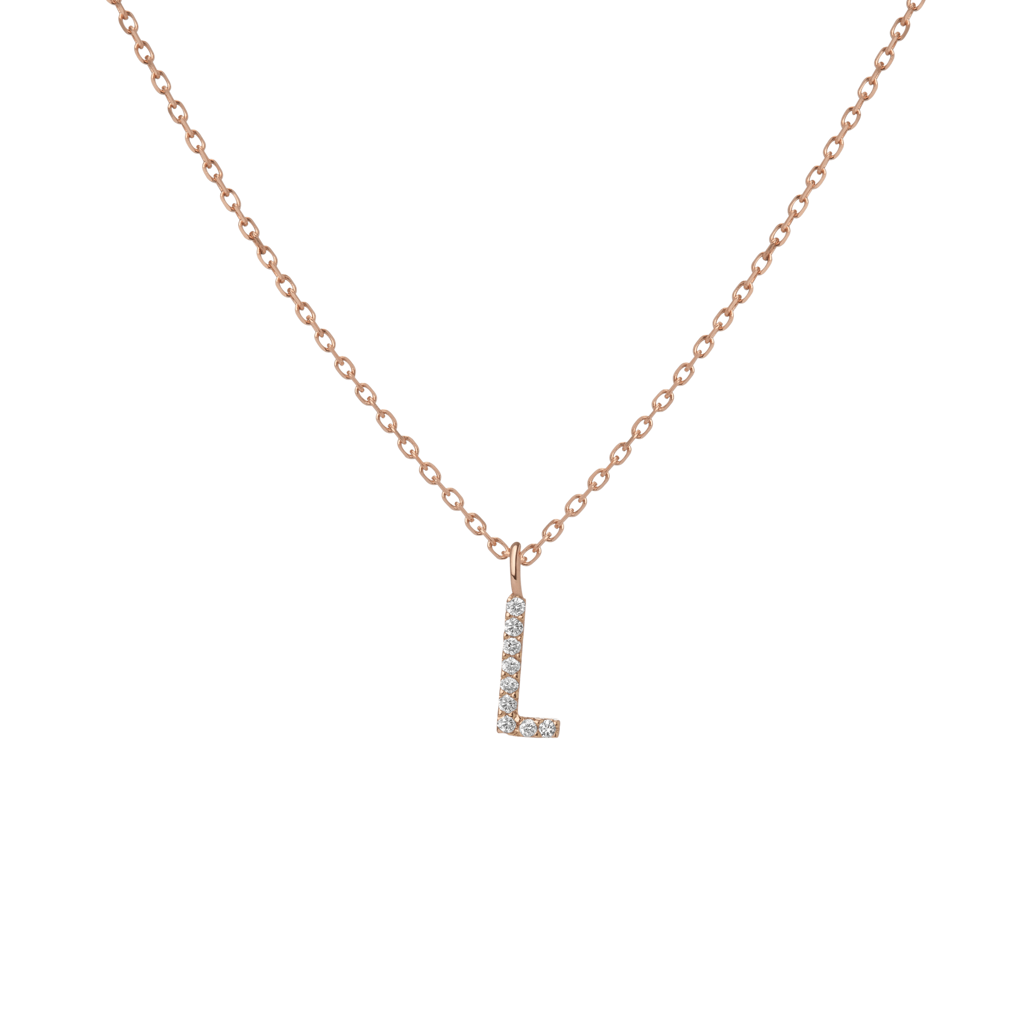 Mini Letter Charm Pendant  Rose Gold Vermeil 14k Rose Gold 18k Rose Gold White Diamonds   -L-