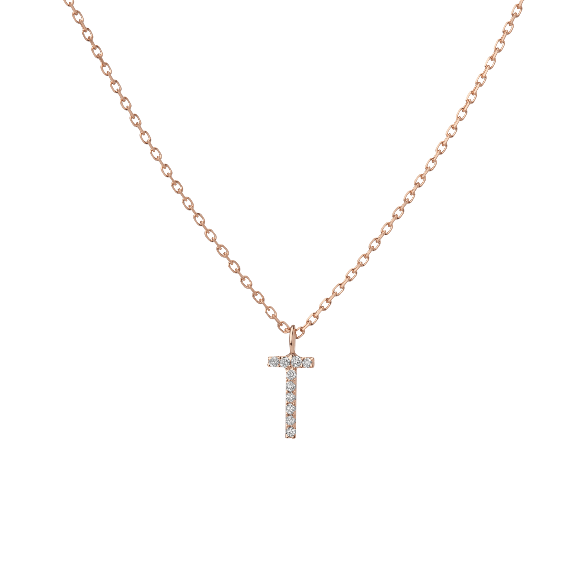 Mini Letter Charm Pendant  Rose Gold Vermeil 14k Rose Gold 18k Rose Gold White Diamonds   -T-