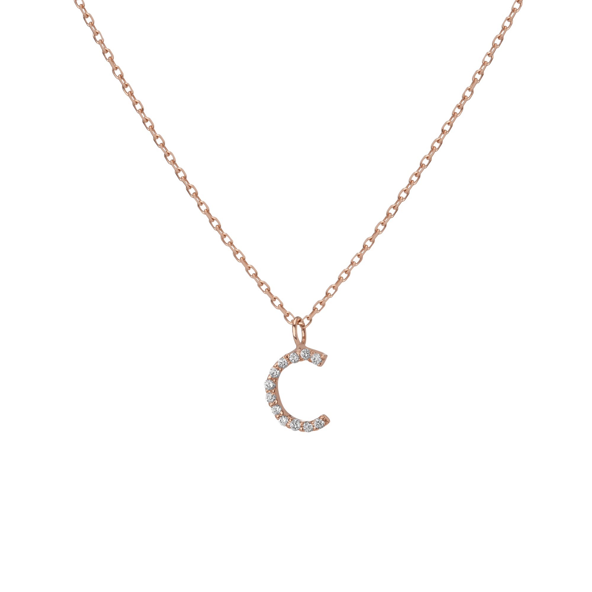 Mini Letter Charm Pendant  Rose Gold Vermeil 14k Rose Gold 18k Rose Gold White Diamonds   -C-