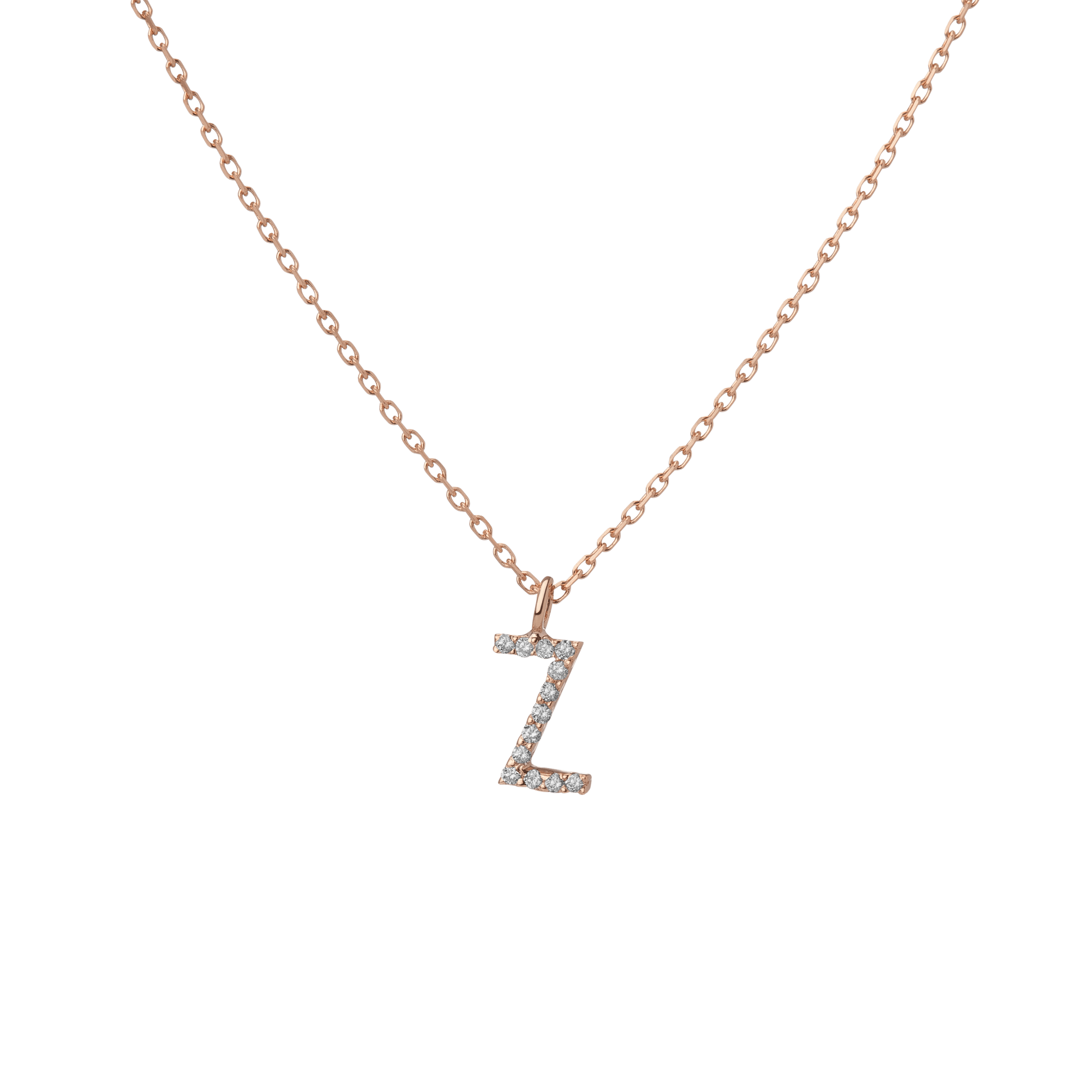 Mini Letter Charm Pendant  Rose Gold Vermeil 14k Rose Gold 18k Rose Gold White Diamonds   -Z-