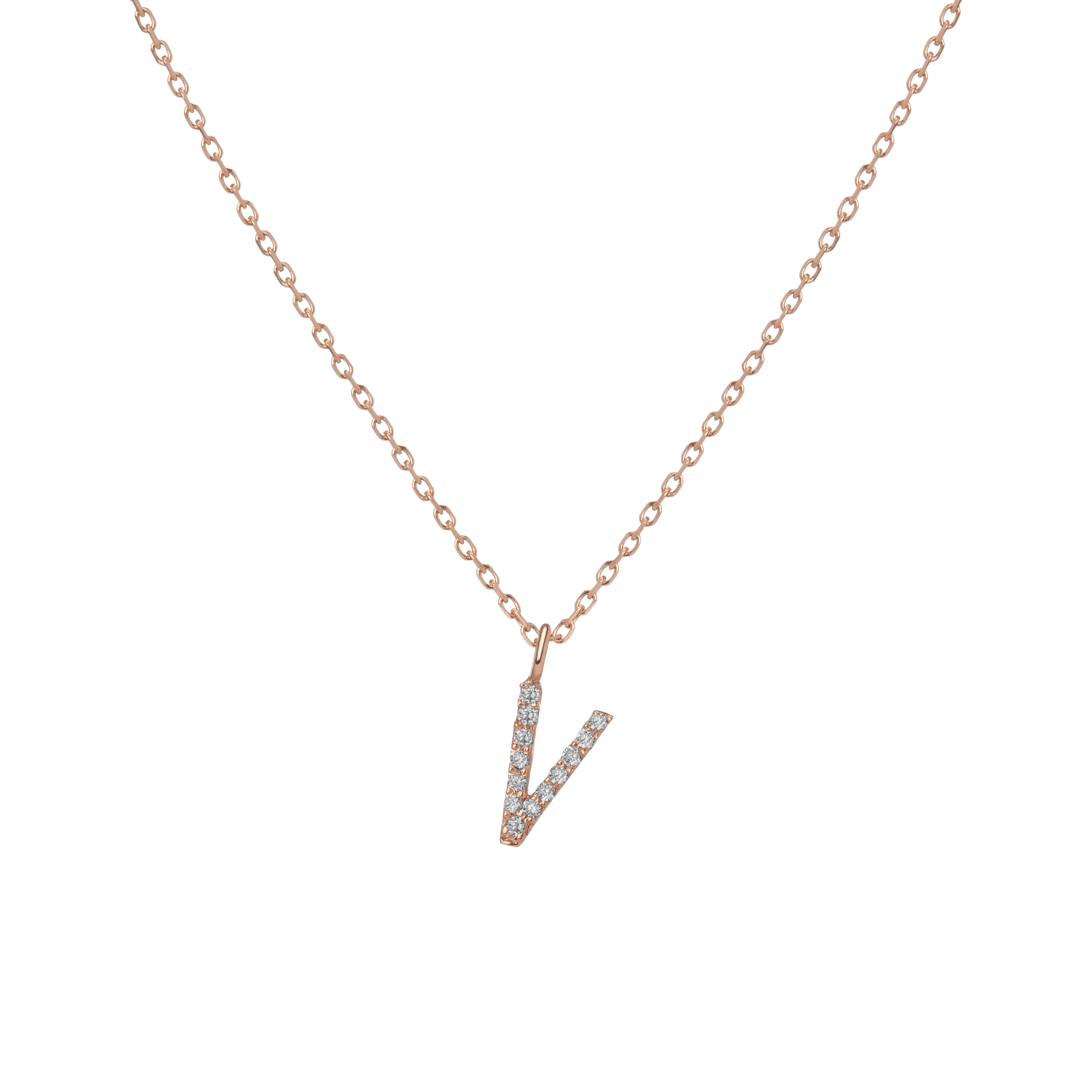 Mini Letter Charm Pendant  Rose Gold Vermeil 14k Rose Gold 18k Rose Gold White Diamonds   -V-