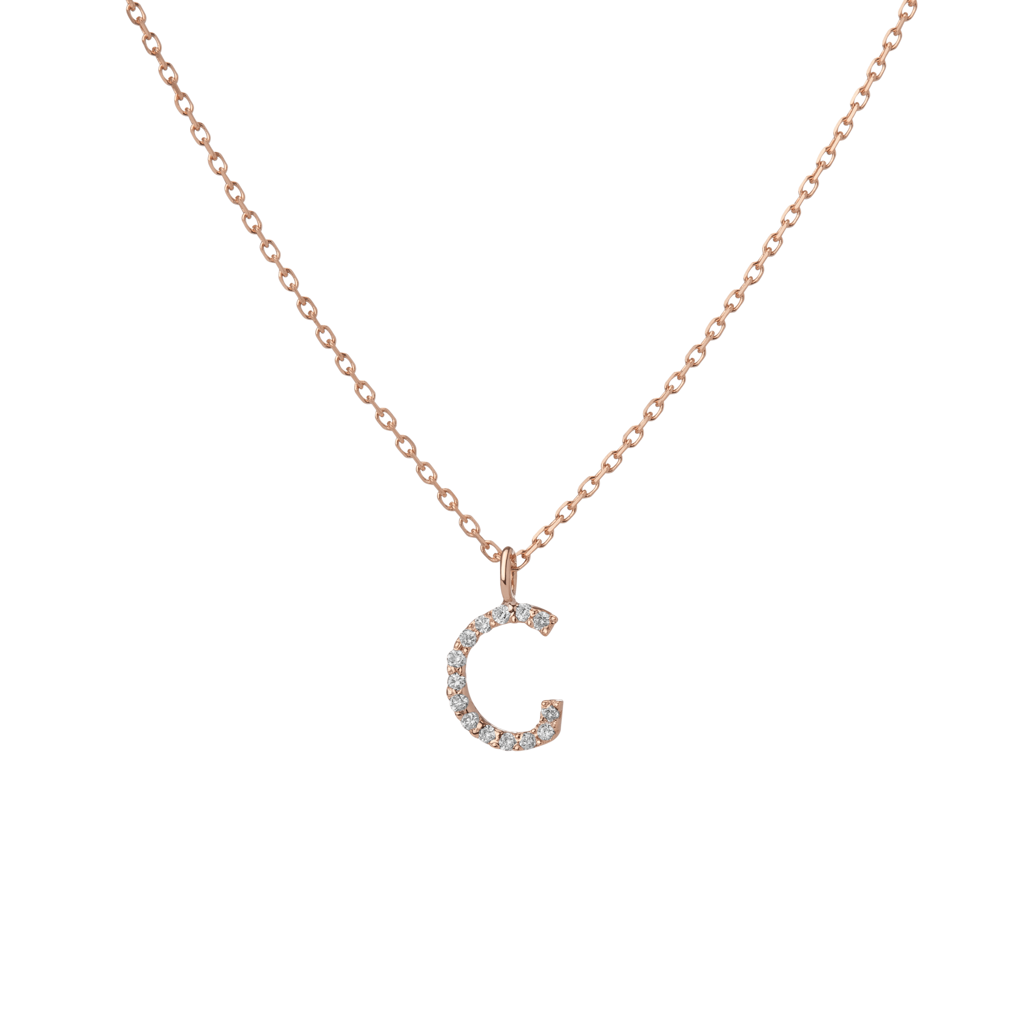 Mini Letter Charm Pendant  Rose Gold Vermeil 14k Rose Gold 18k Rose Gold White Diamonds   -G-