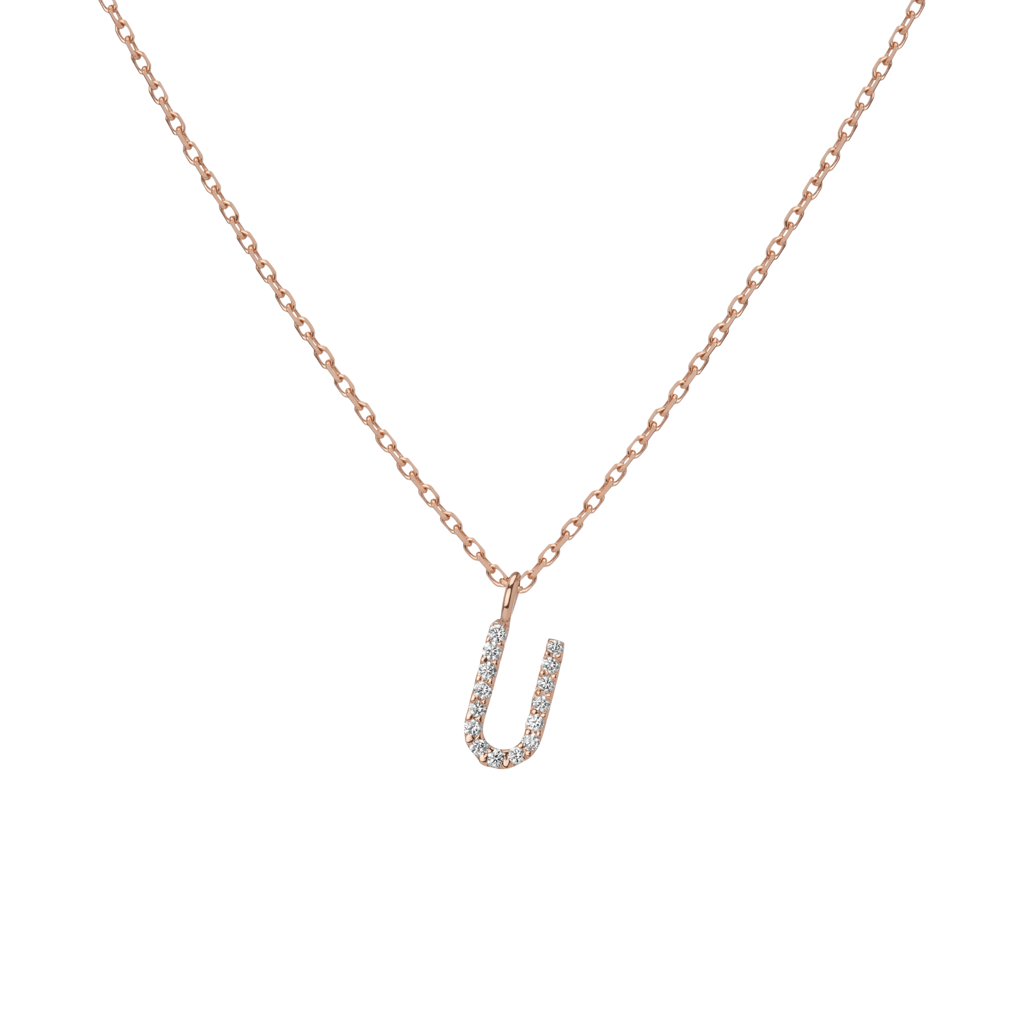 Mini Letter Charm Pendant  Rose Gold Vermeil 14k Rose Gold 18k Rose Gold White Diamonds   -U-