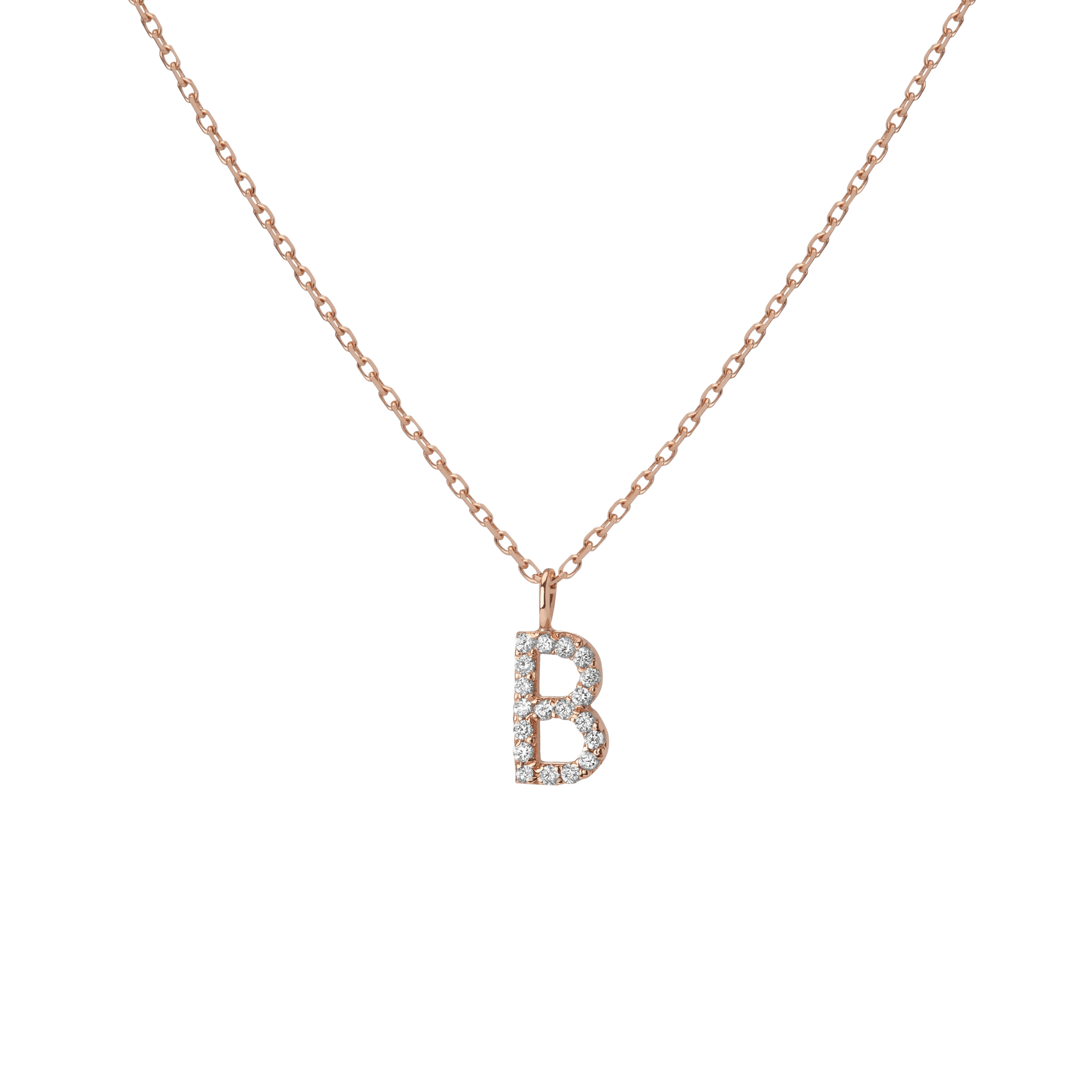 Mini Letter Charm Pendant  Rose Gold Vermeil 14k Rose Gold 18k Rose Gold White Diamonds   -B-