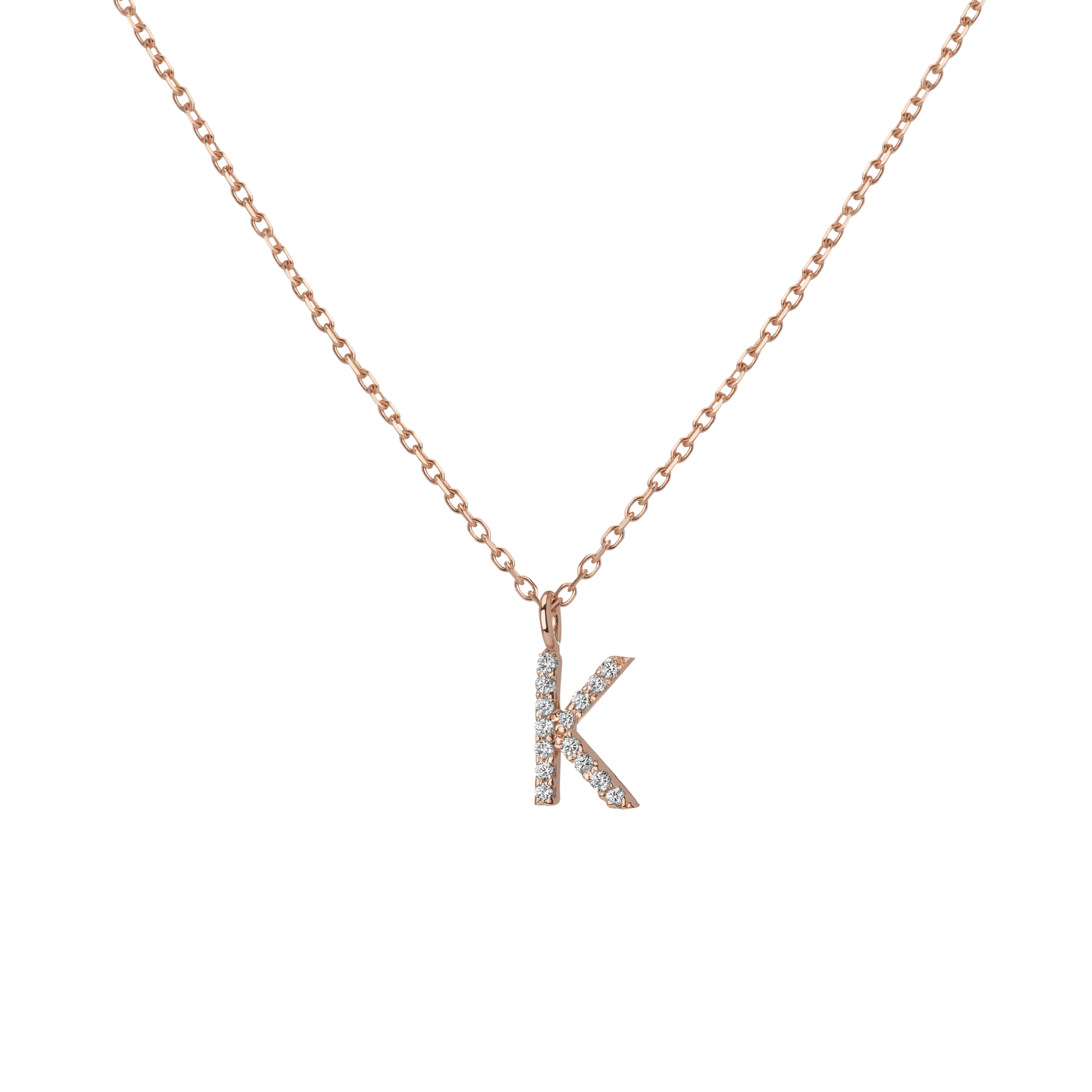 Mini Letter Charm Pendant  Rose Gold Vermeil 14k Rose Gold 18k Rose Gold White Diamonds  K  Front Fir -rst-
