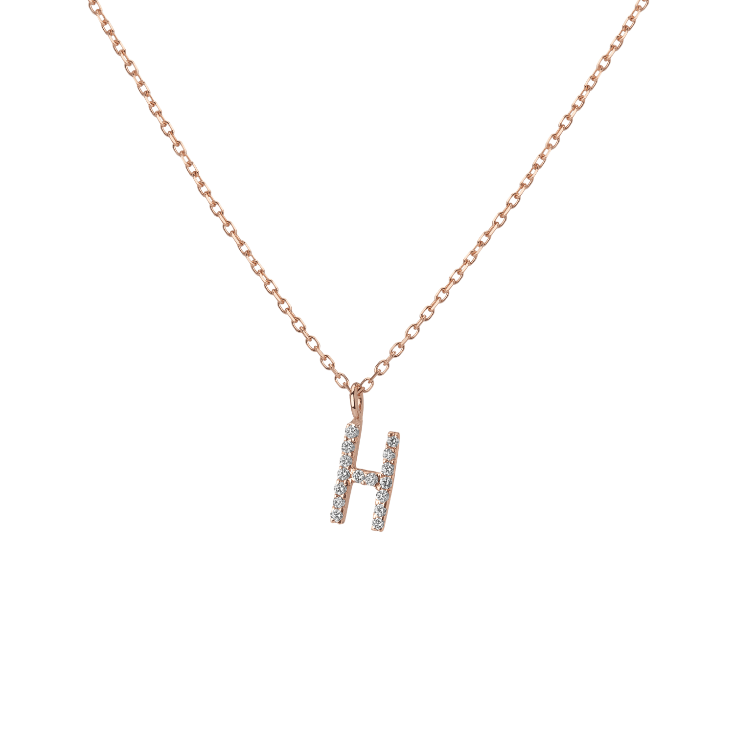 Mini Letter Charm Pendant  Rose Gold Vermeil 14k Rose Gold 18k Rose Gold White Diamonds   -H-