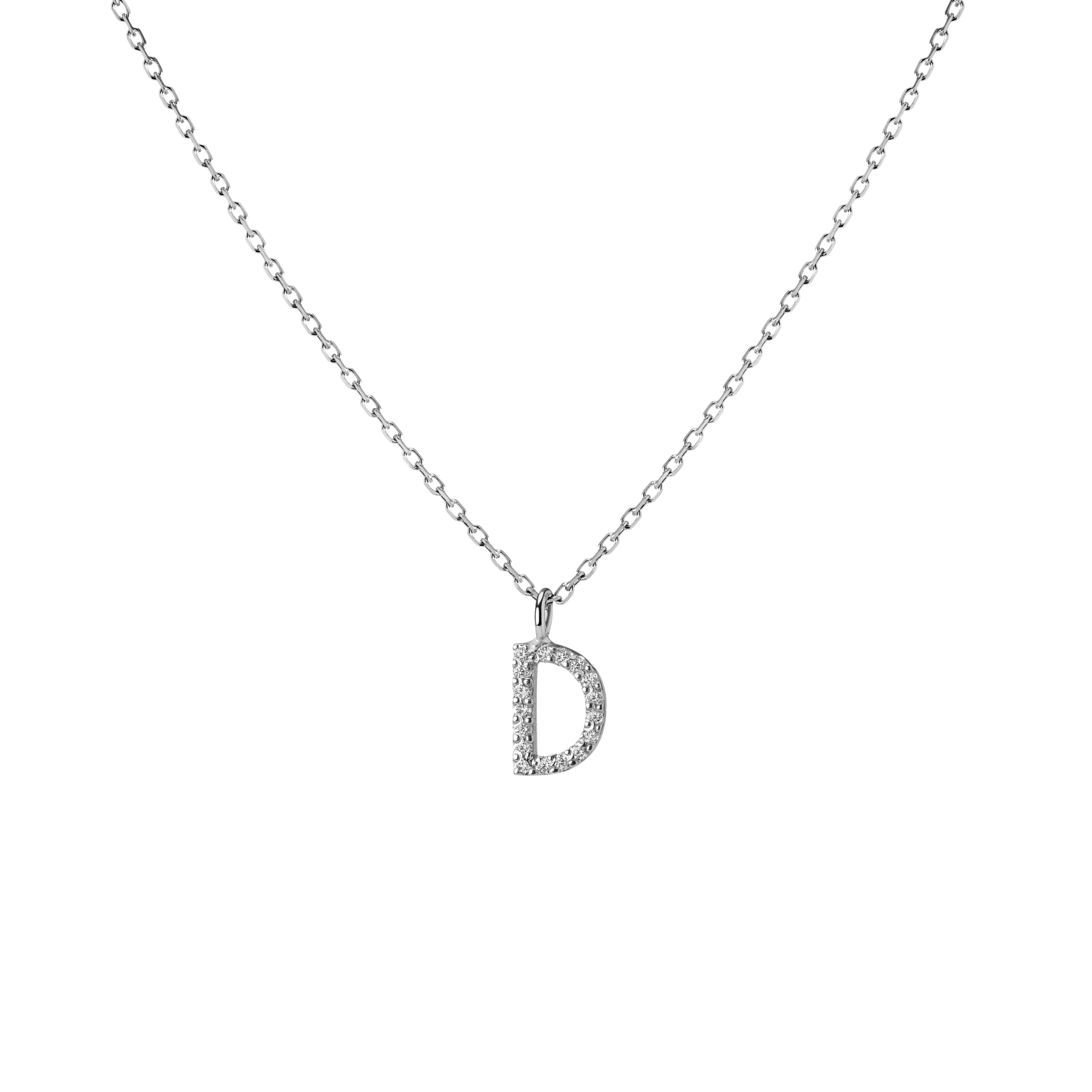 Mini Letter Charm Pendant  Sterling Silver White Gold Vermeil 14k White Gold 18k White Gold White Diamonds   -D-