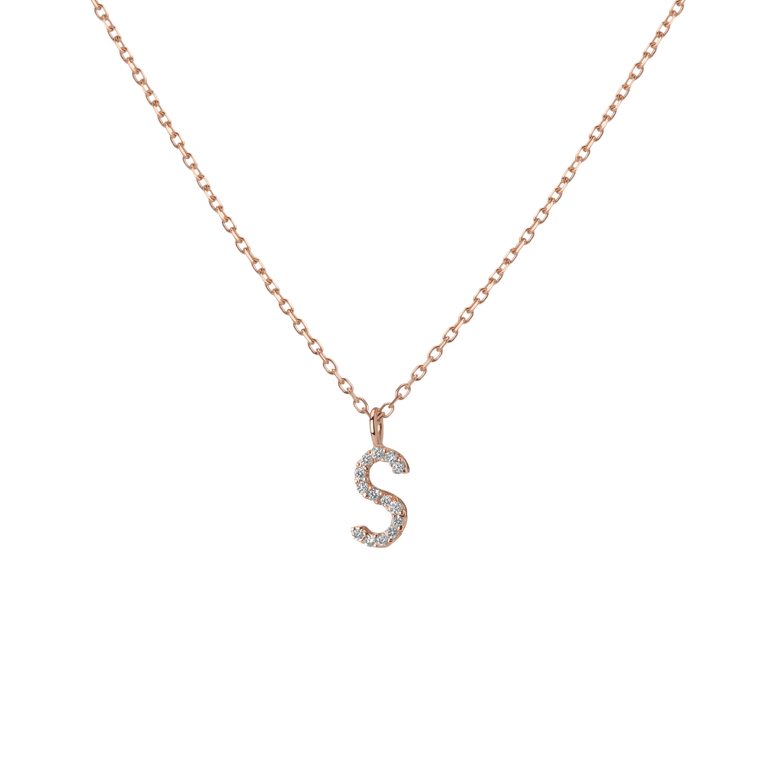 Mini Letter Charm Pendant  Rose Gold Vermeil 14k Rose Gold 18k Rose Gold White Diamonds   -S-