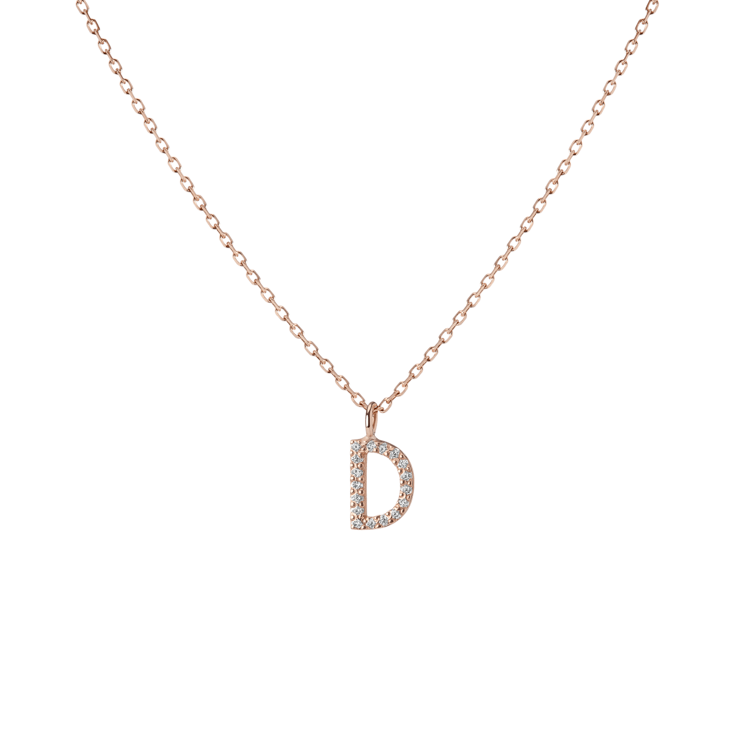 Mini Letter Charm Pendant  Rose Gold Vermeil 14k Rose Gold 18k Rose Gold White Diamonds   -D-