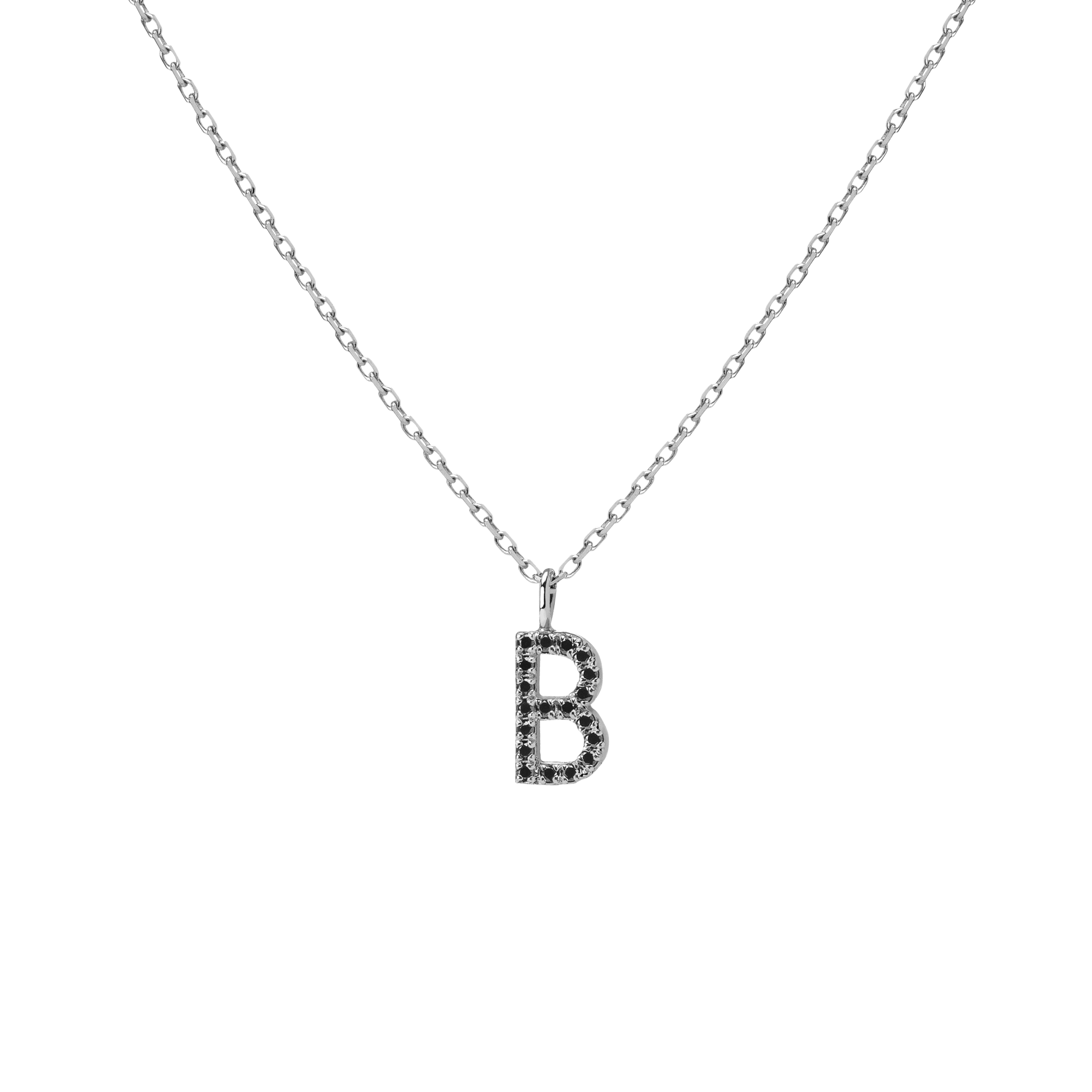 Mini Letter Charm Pendant  Sterling Silver White Gold Vermeil 14k White Gold 18k White Gold Black Diamonds   -B- First
