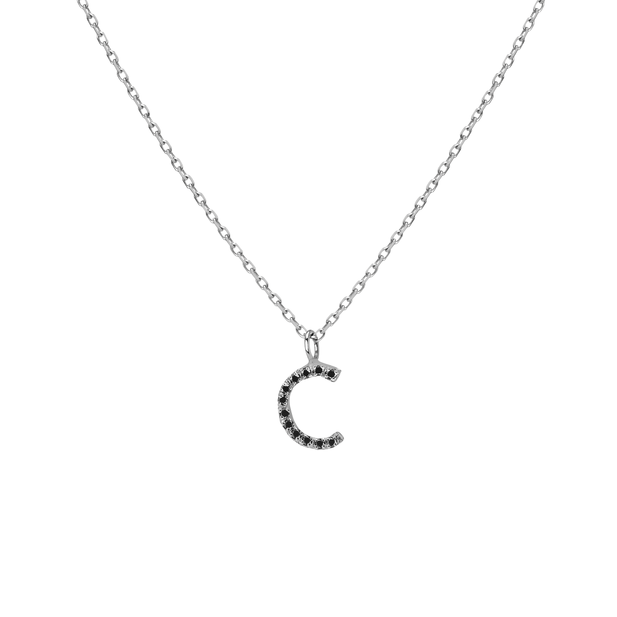 Mini Letter Charm Pendant  Sterling Silver White Gold Vermeil 14k White Gold 18k White Gold Black Diamonds   -C-