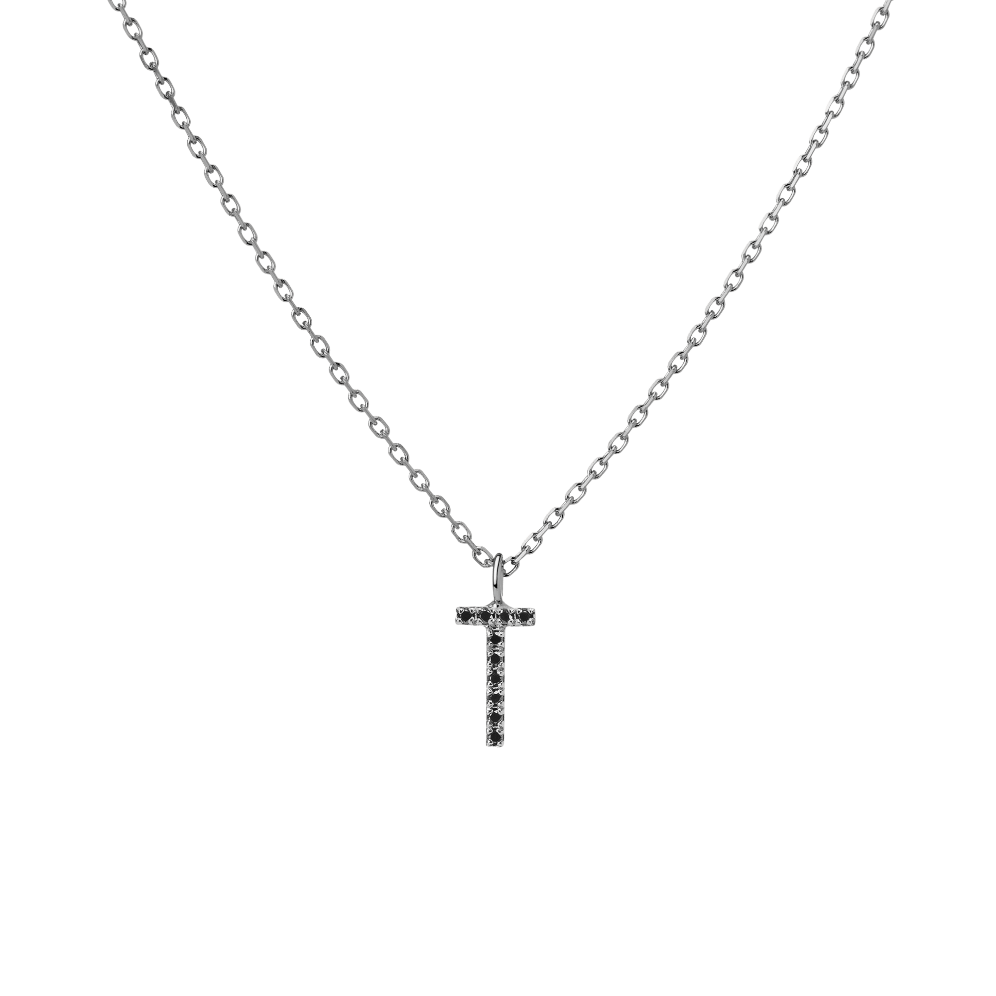 Mini Letter Charm Pendant  Sterling Silver White Gold Vermeil 14k White Gold 18k White Gold Black Diamonds   -T-