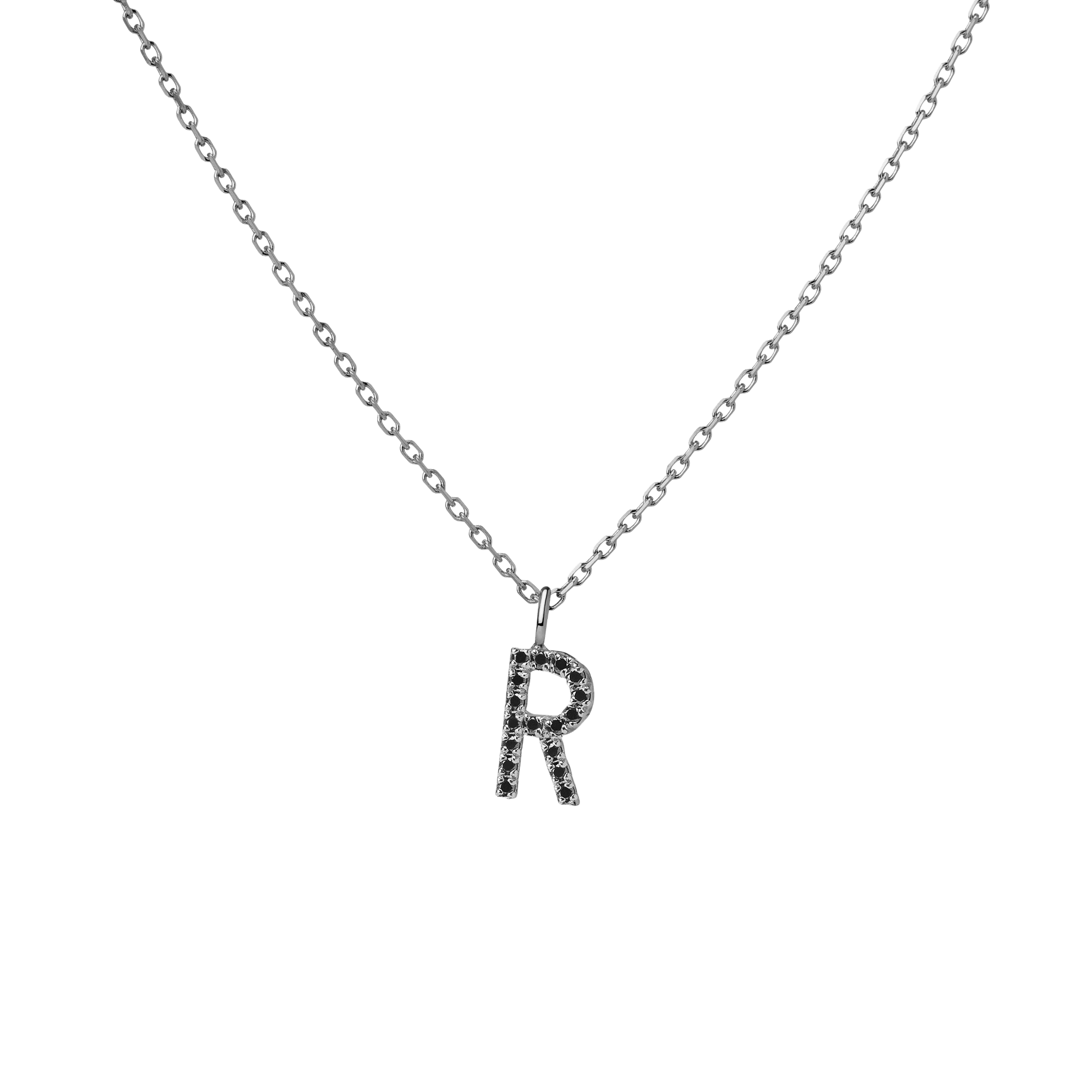 Mini Letter Charm Pendant  Sterling Silver White Gold Vermeil 14k White Gold 18k White Gold Black Diamonds   -R-
