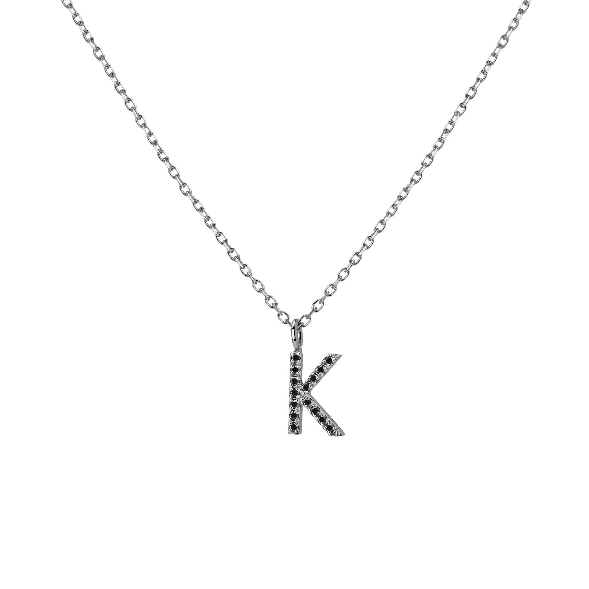 Mini Letter Charm Pendant  Sterling Silver White Gold Vermeil 14k White Gold 18k White Gold Black Diamonds   -K-