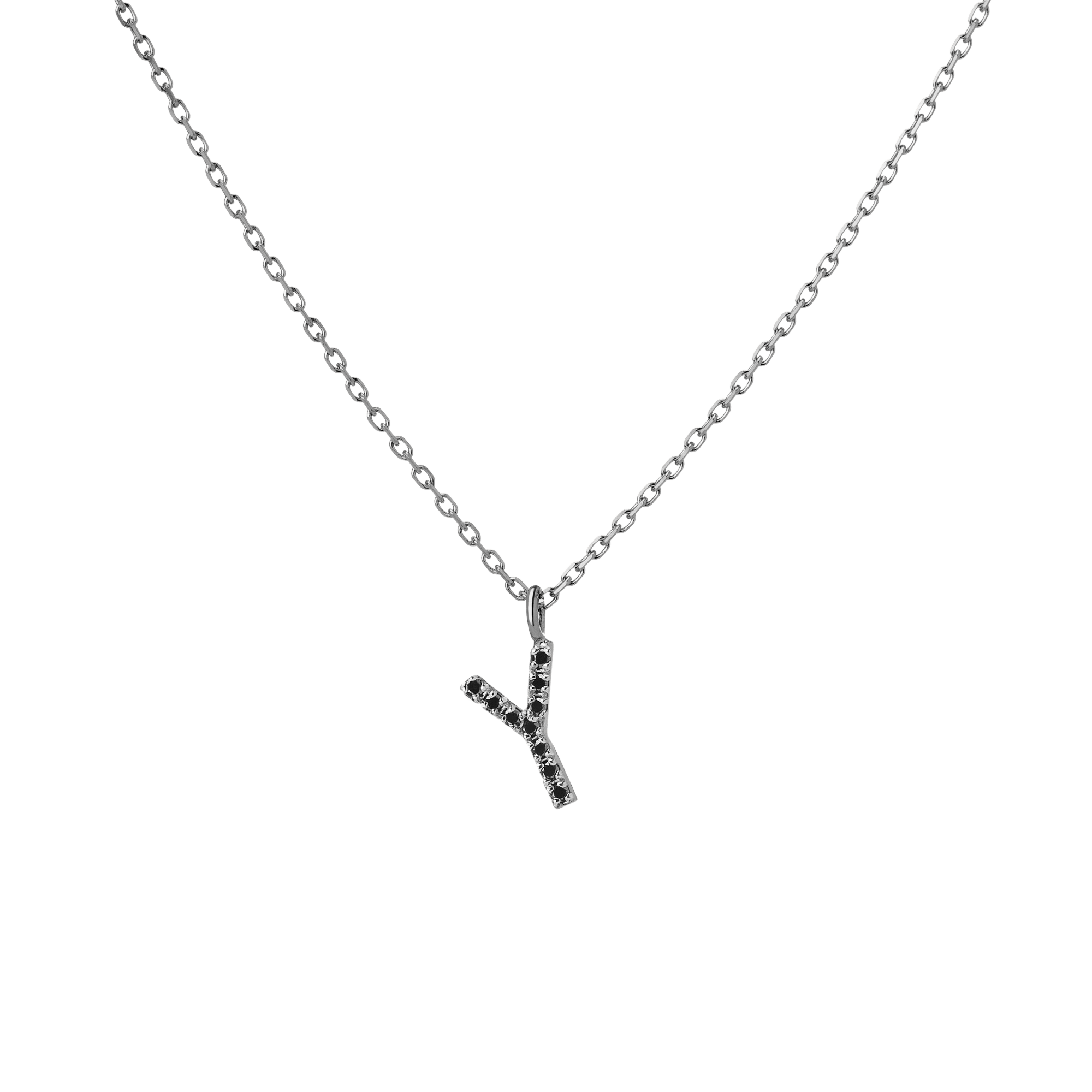 Mini Letter Charm Pendant  Sterling Silver White Gold Vermeil 14k White Gold 18k White Gold Black Diamonds   -Y-